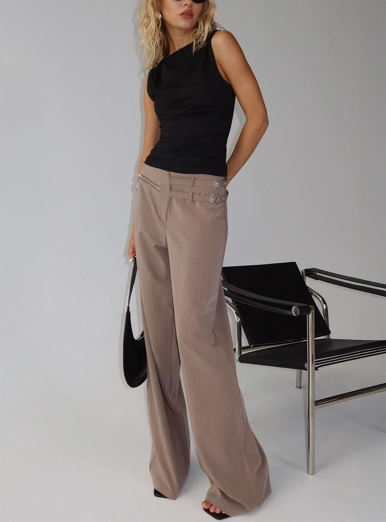 Rinah Belted Pants Brown