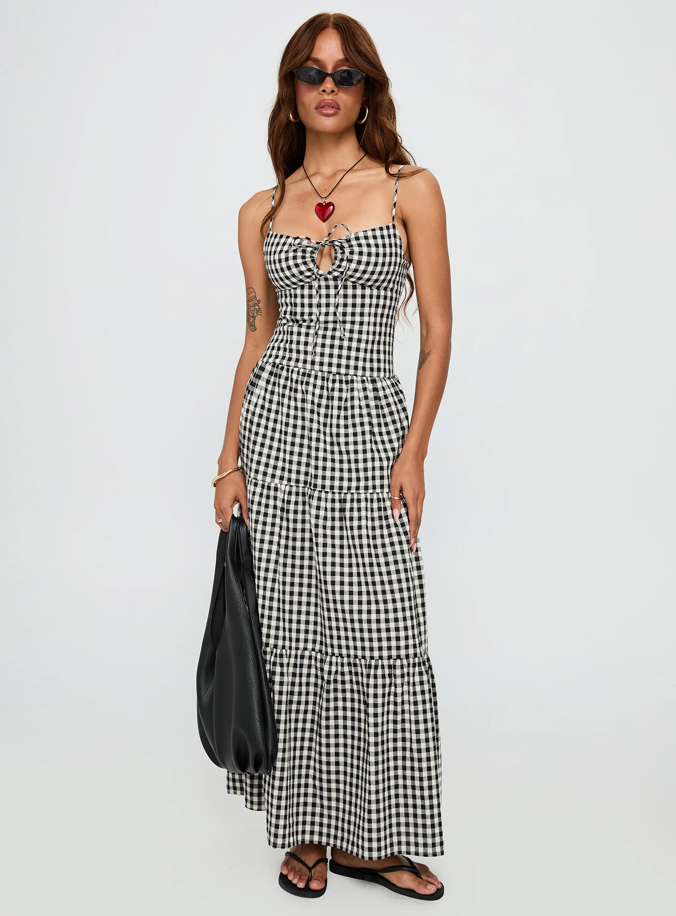 Avaleine Tiered Maxi Dress Black / White Check