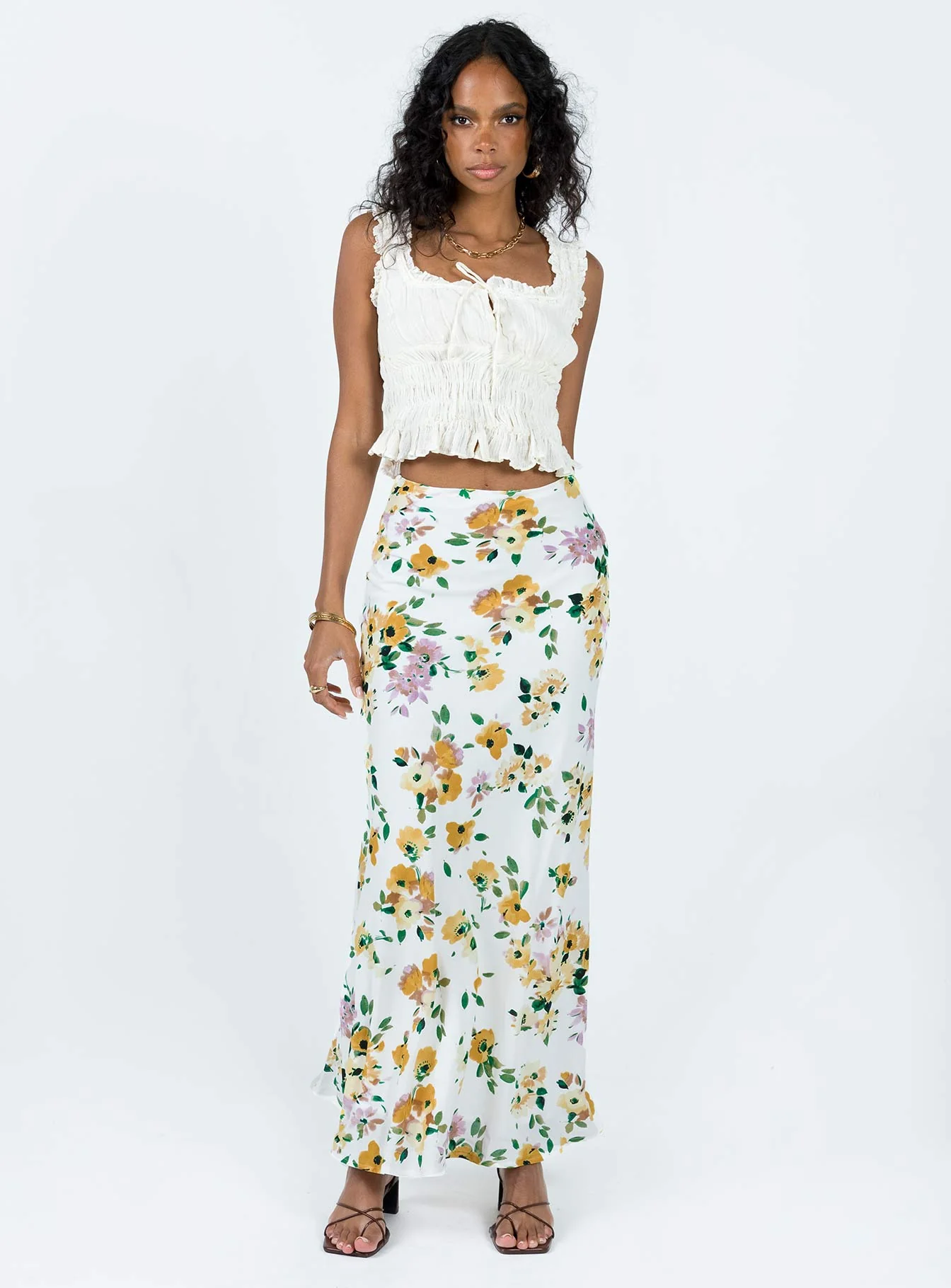 Thyme Maxi Skirt White Floral