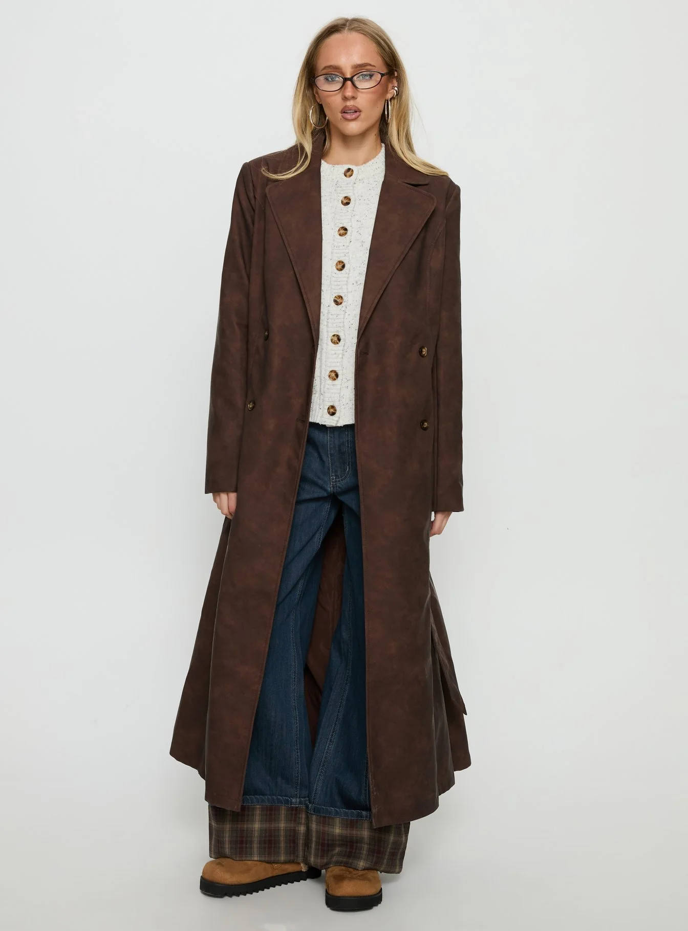 Salazar Longline Belted Trench Coat Chocolate Brown