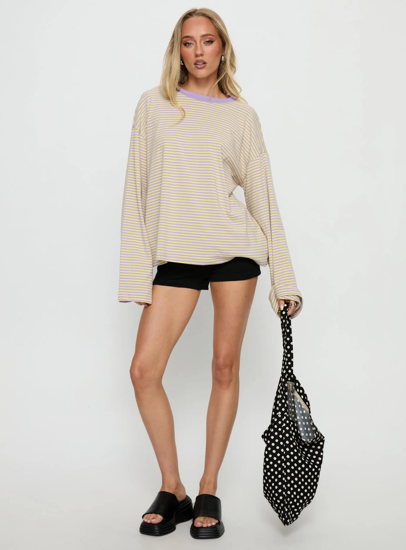 Settle Down Long Sleeve Top Lilac / Lemon Stripe