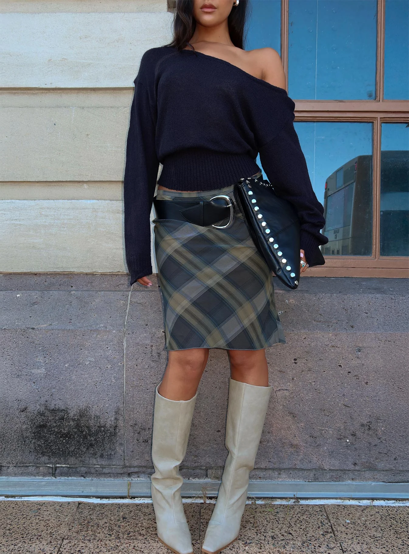 Shoreline Midi Skirt Blue Check