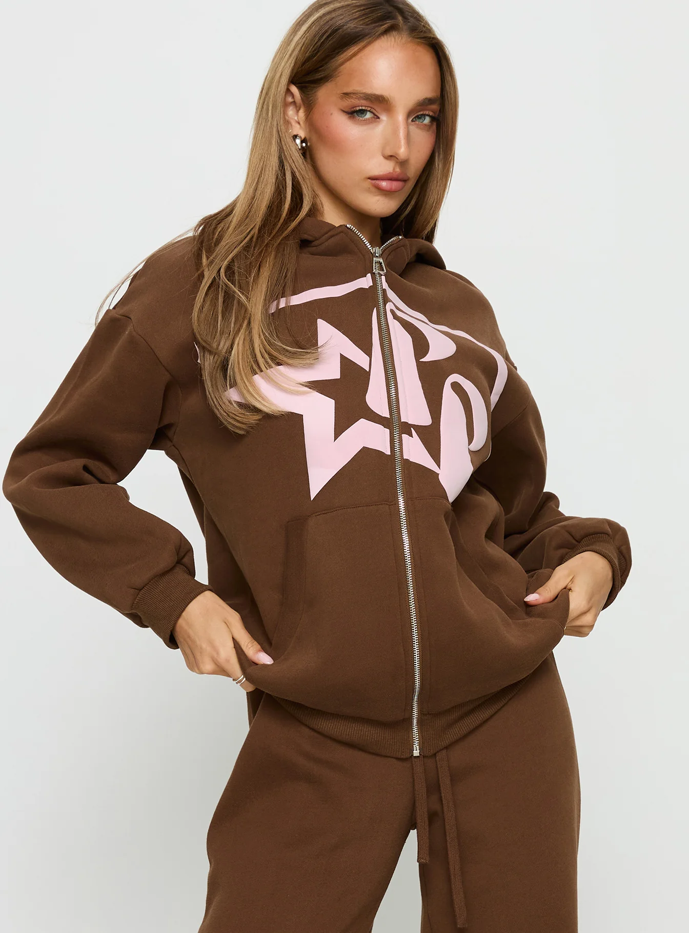 Princess Polly Stargirl Zip Through Jumper Brown