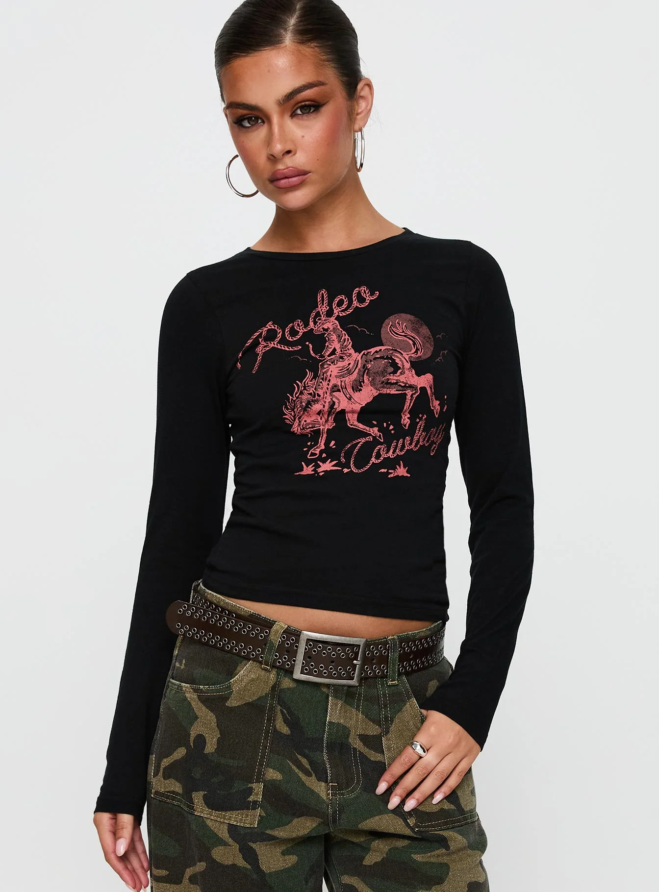 Rodeo Cowboy Long Sleeve Top Washed Wine