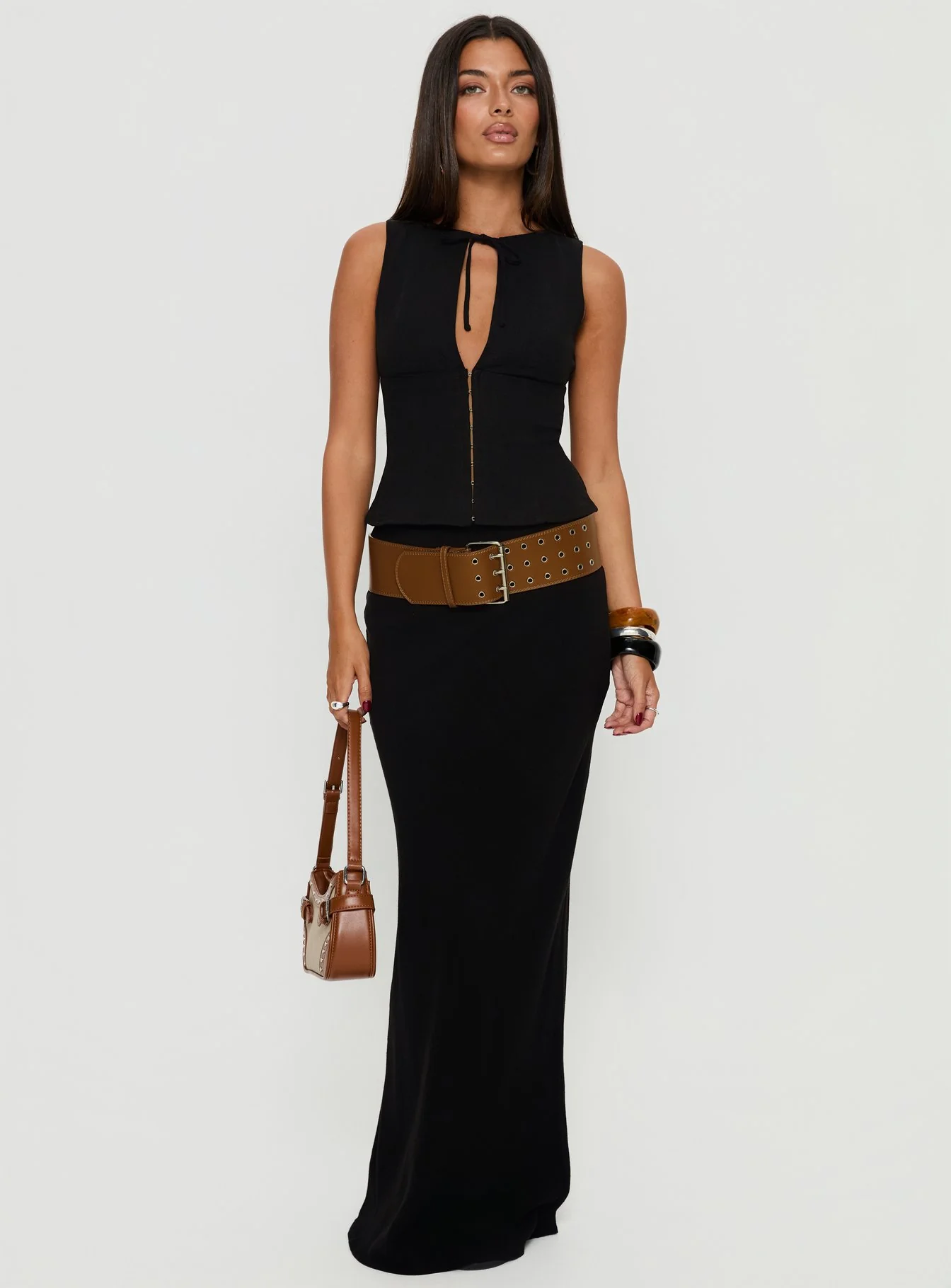 Alissea Keyhole Linen Blend Top Black