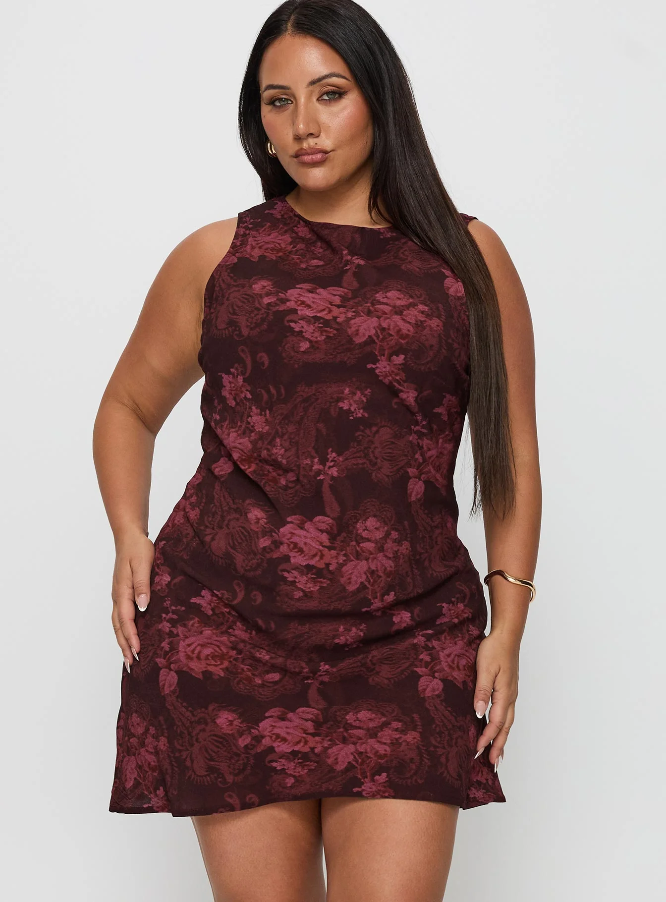 Vivre Mini Dress Burgundy Paisley Curve