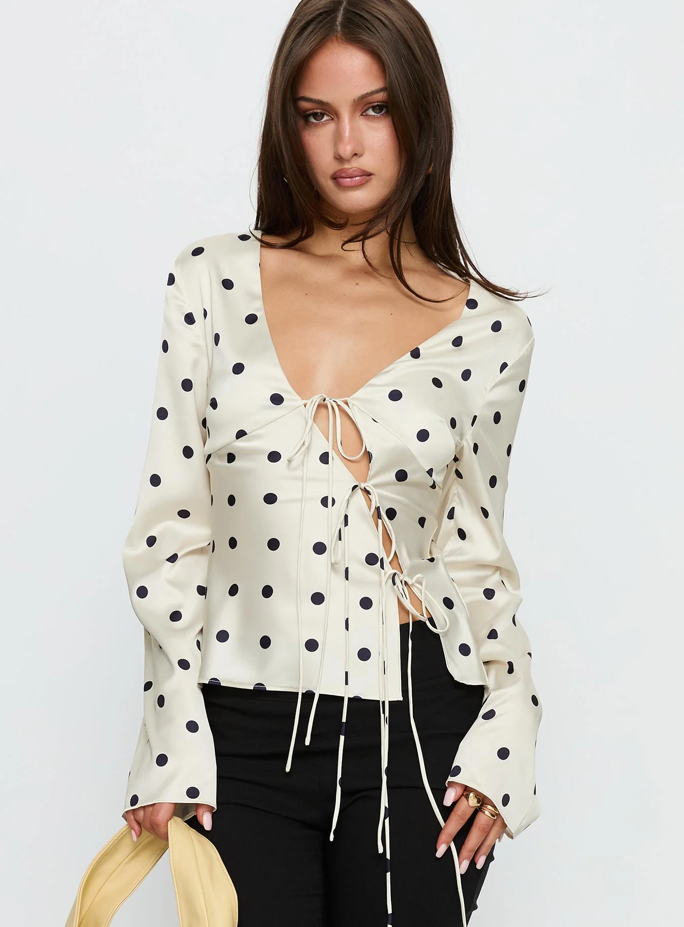 Mariah Long Sleeve Top Cream Polka