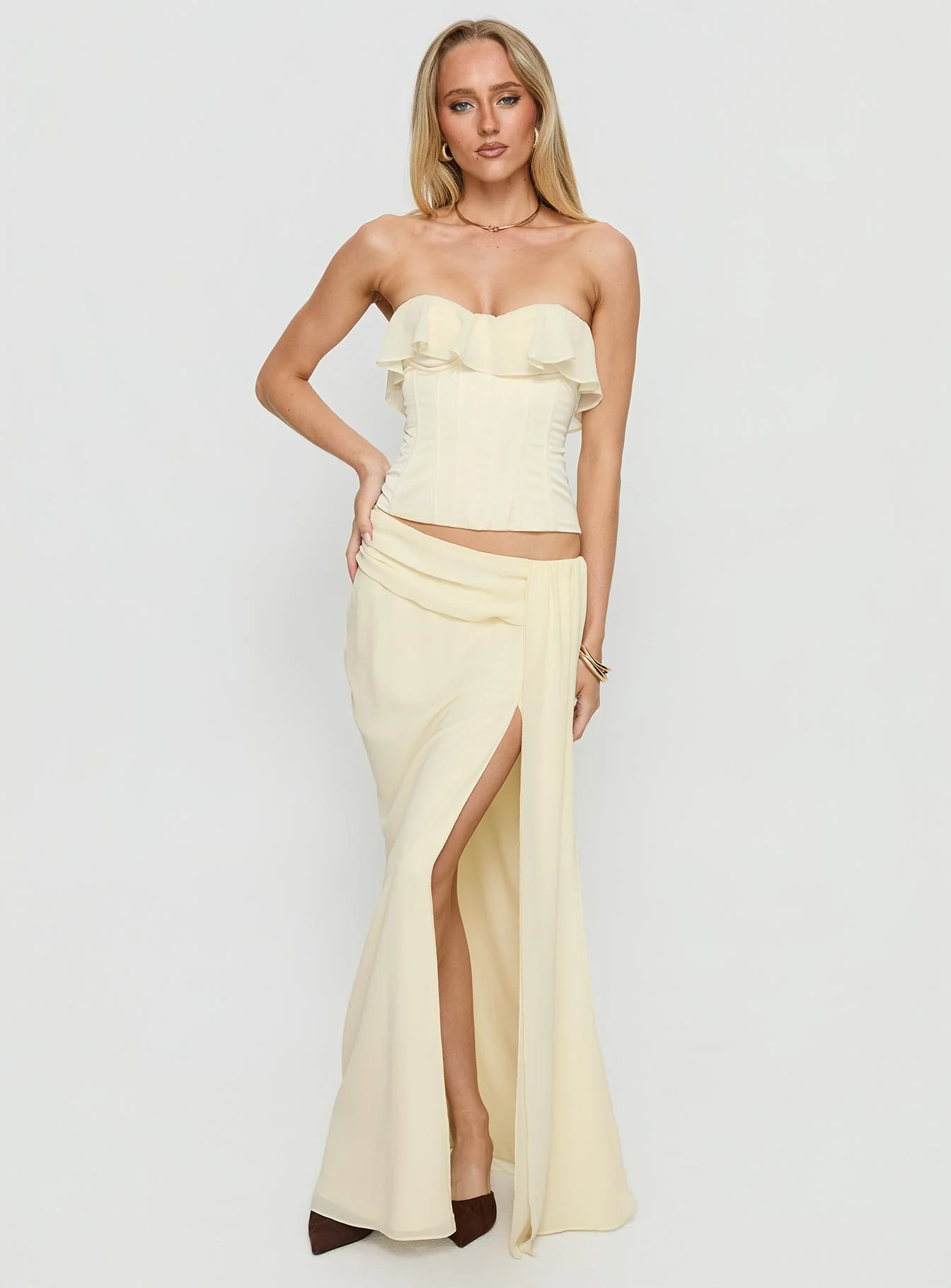 Holliann Draped Maxi Skirt Butter