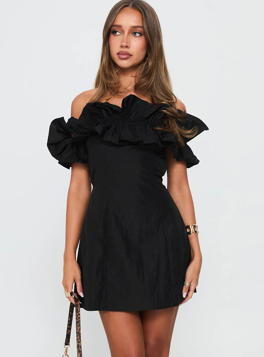 Rozetta Frill Neck Mini Dress Black