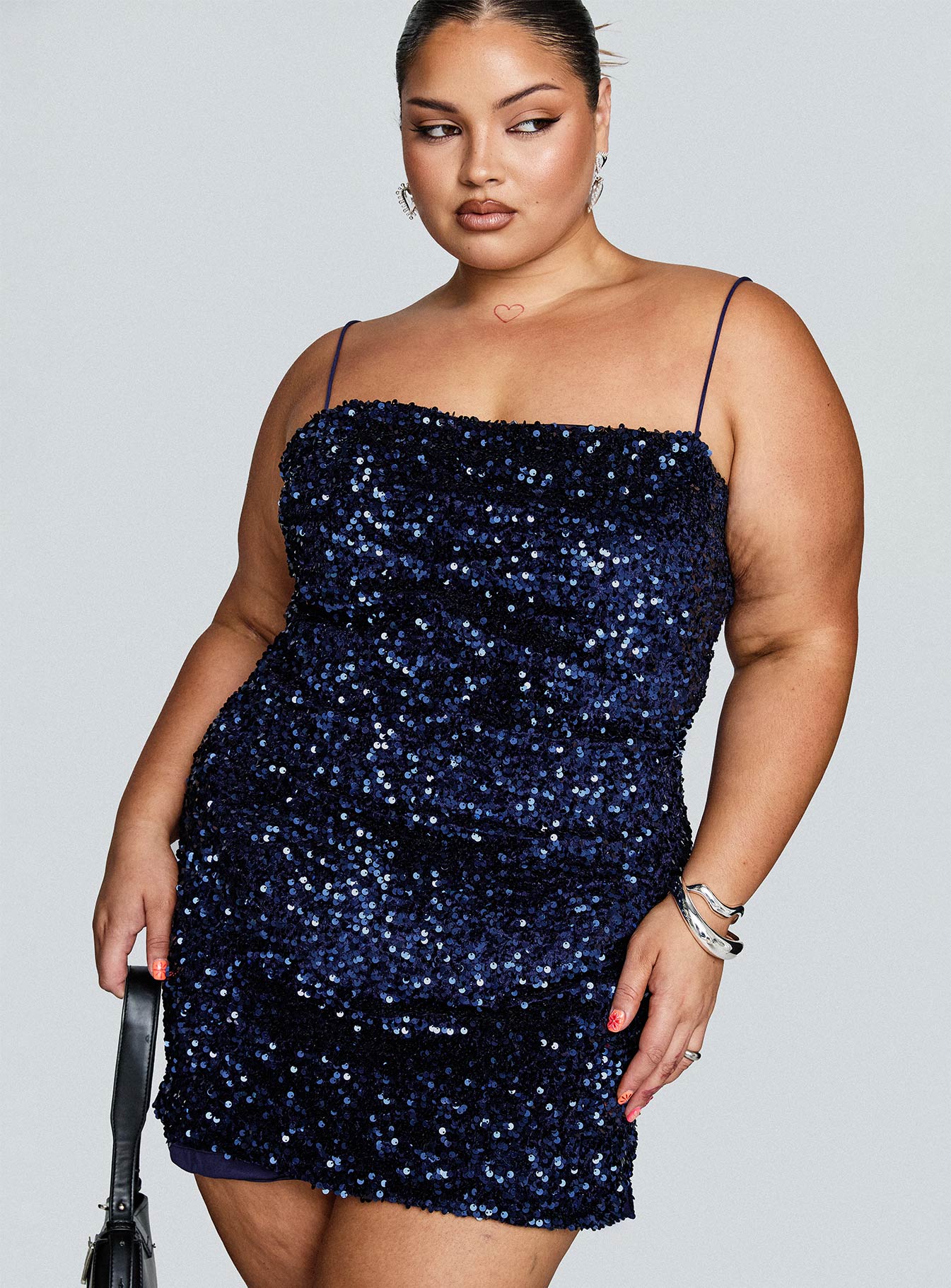 Layney Sequin Mini Dress Navy Curve