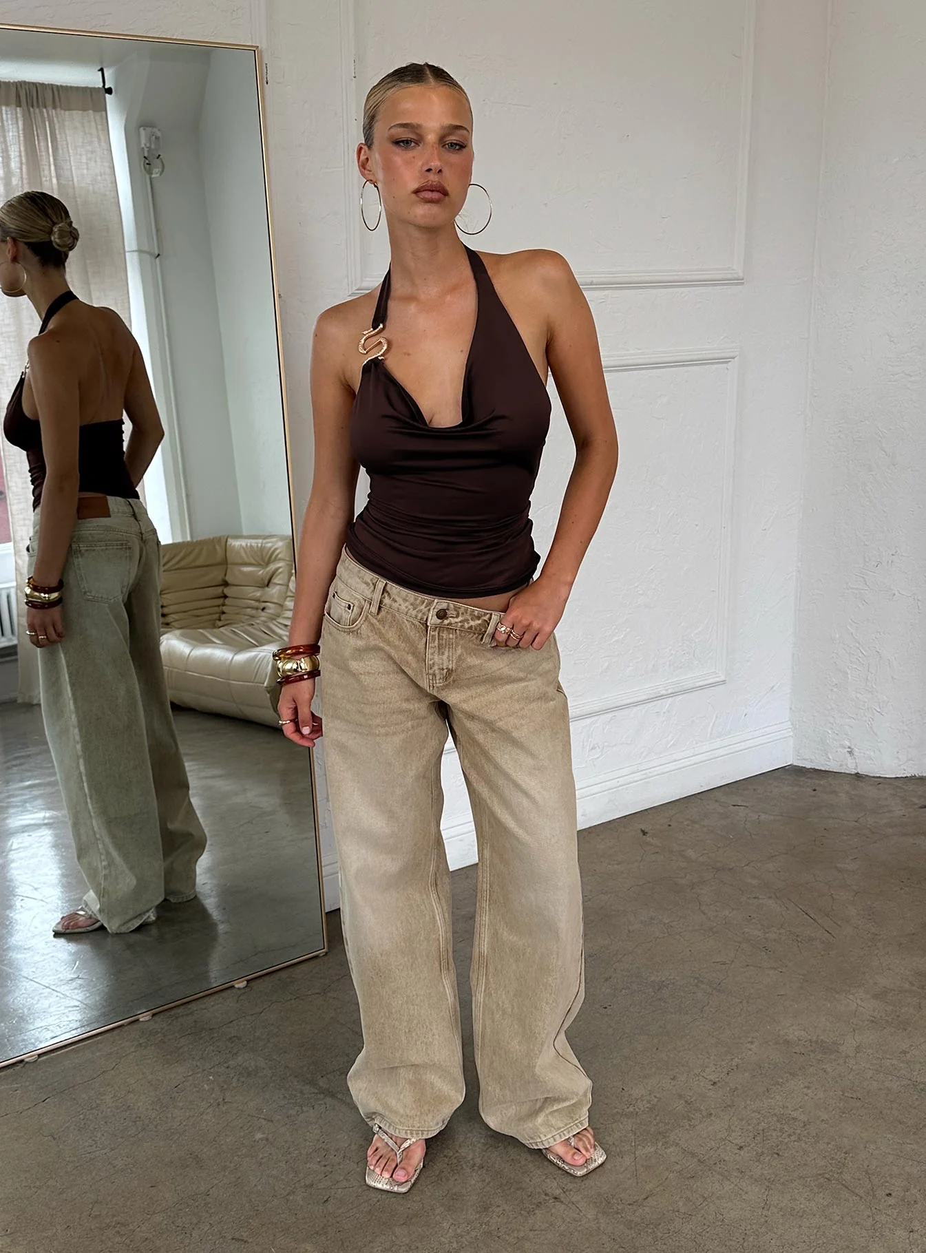 Ellanor Low Rise Straight Leg Jeans Tan