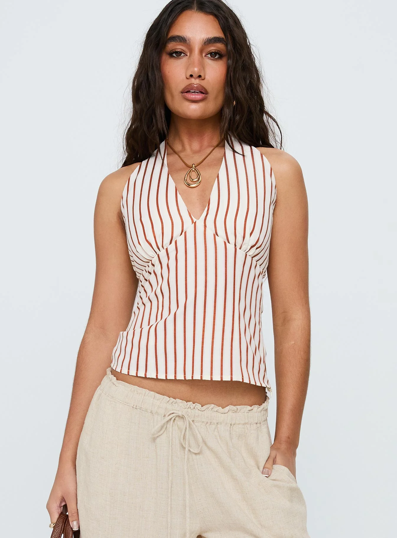 Radiant Beam Halter Top Orange Stripe