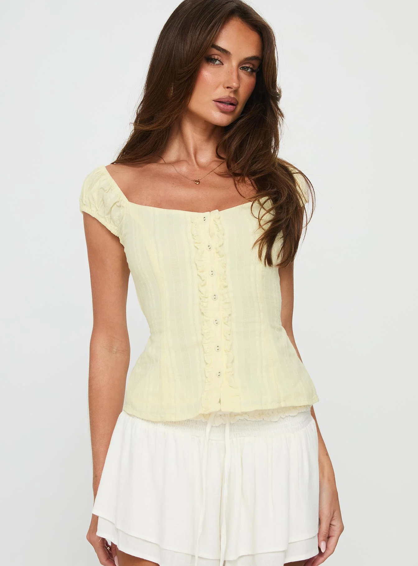 Gysella Off Shoulder Woven Top Yellow