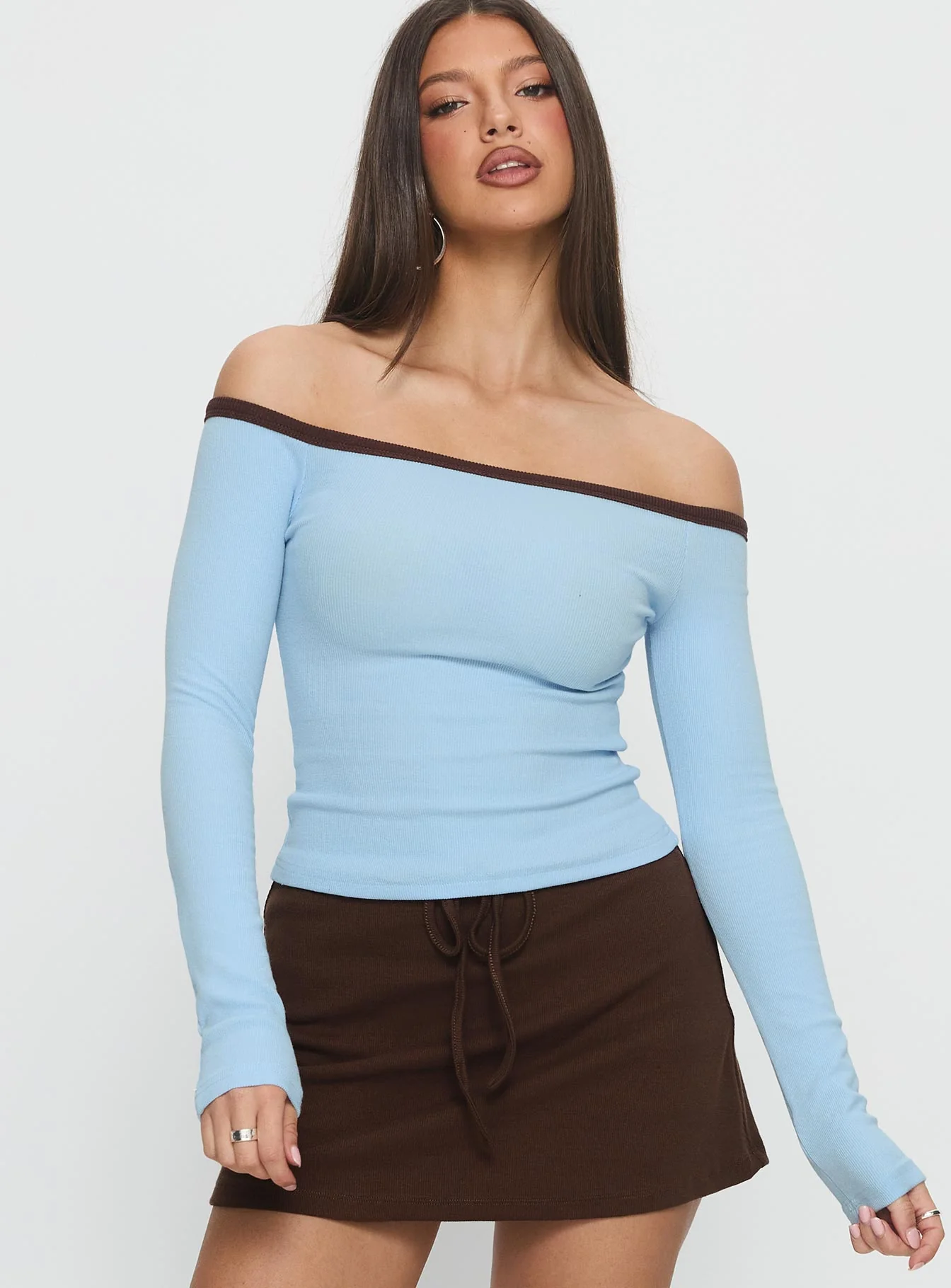 Baseline Off Shoulder Top Blue / Brown