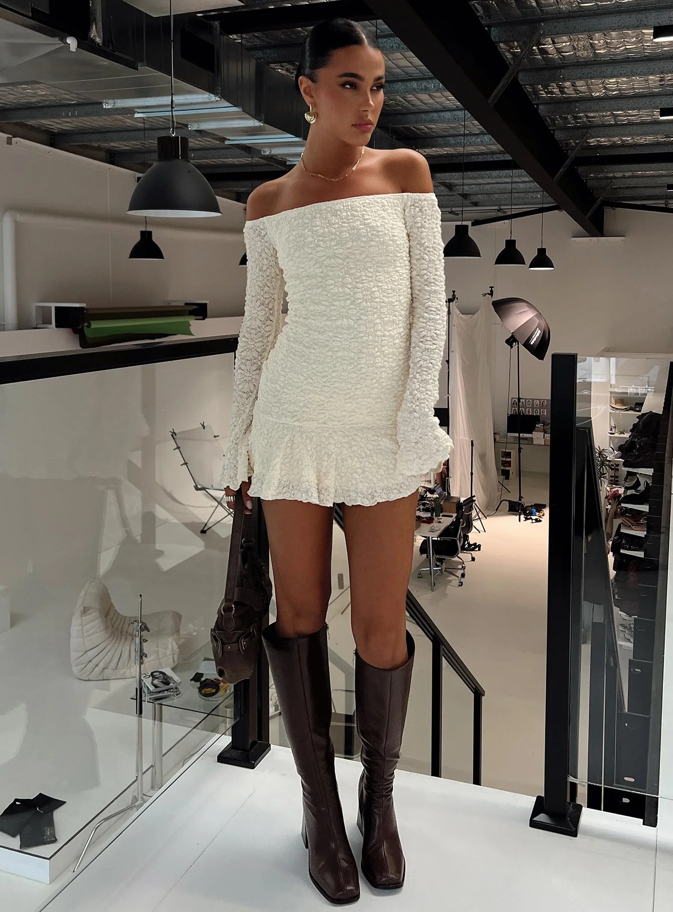 Vancesca Long Sleeve Mini Dress Cream