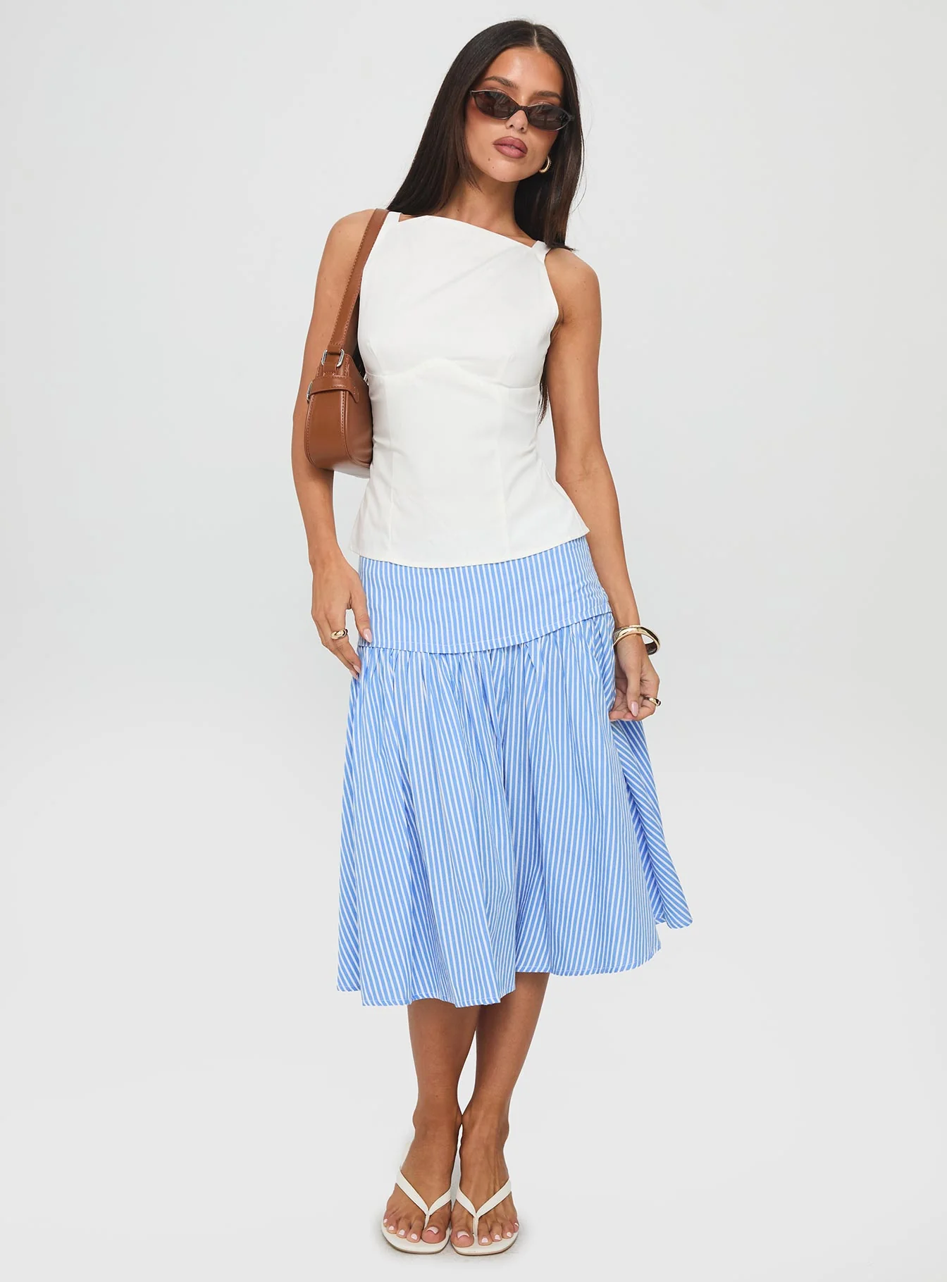 Raelan Tiered Midi Skirt Blue Stripe