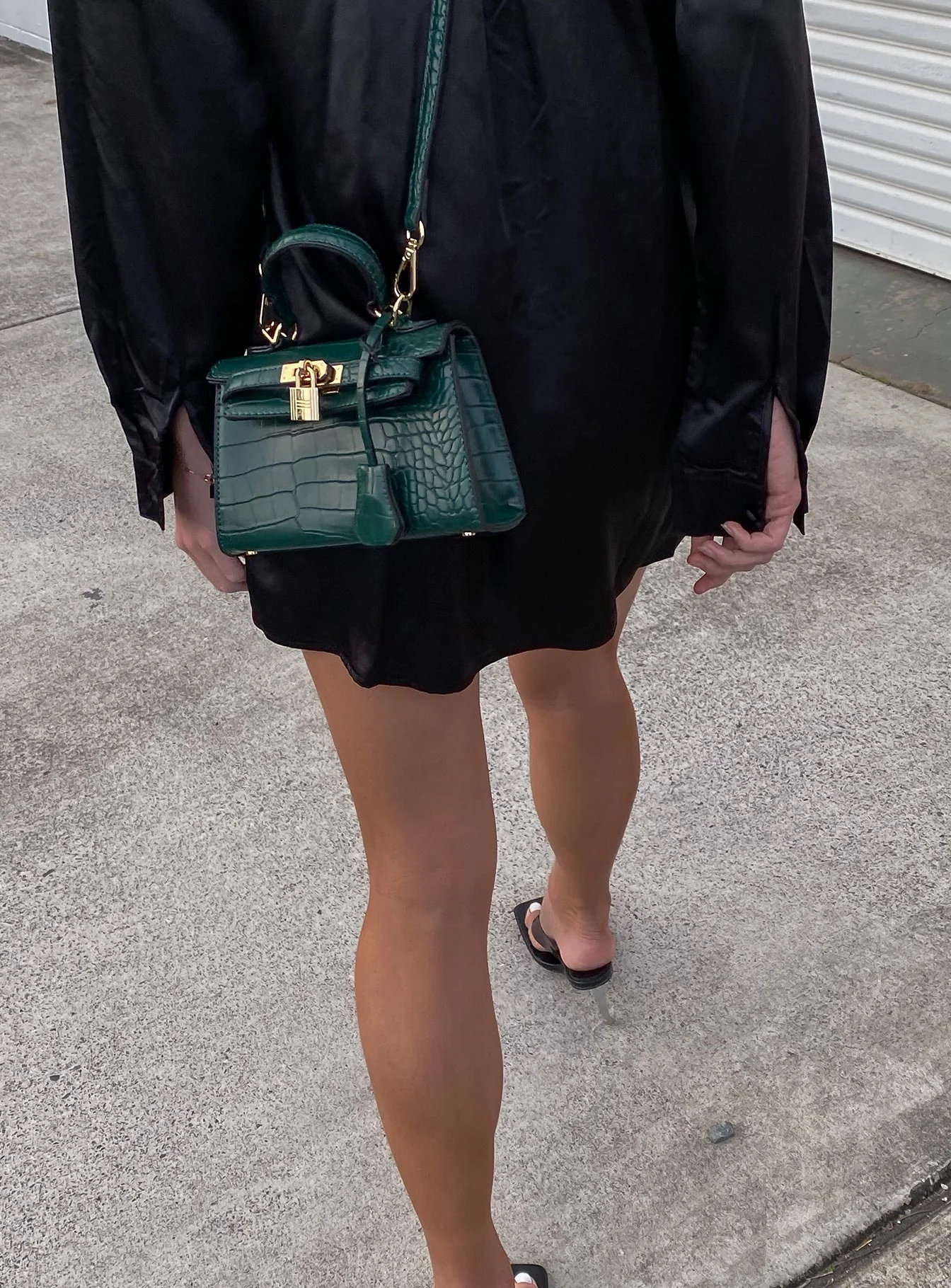 Peta & Jain Hedi Mini Top Handle Bag Green Croc