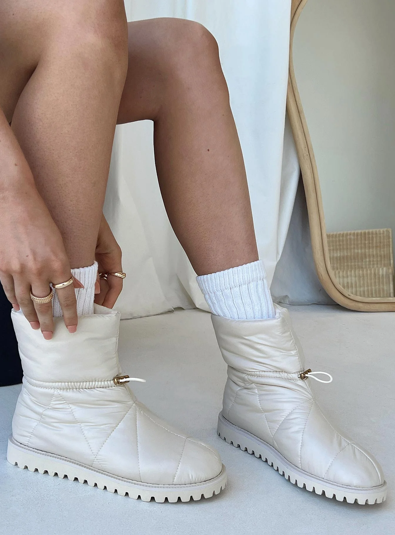 Higgins Quilted Ankle Boots Beige