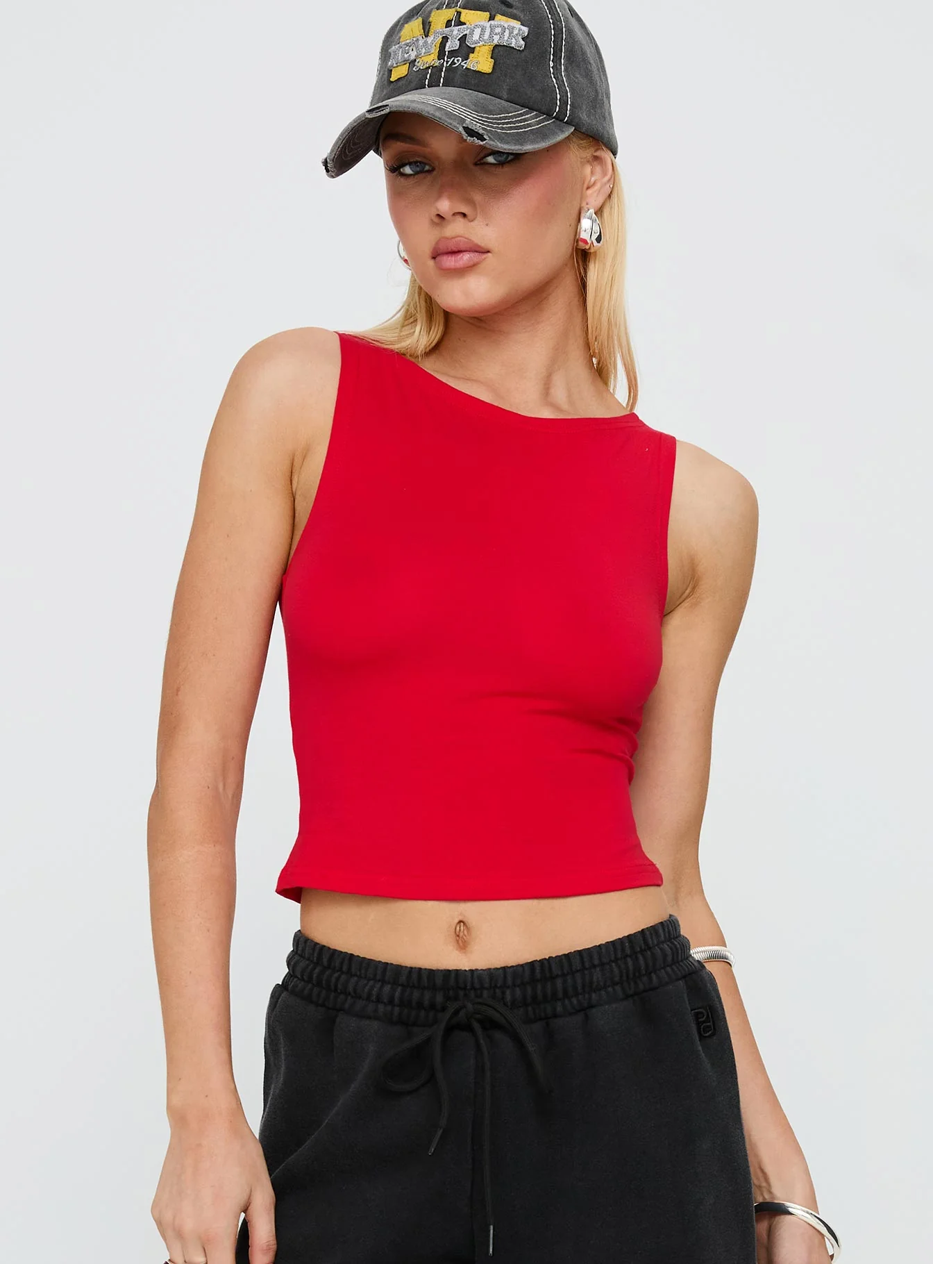 Bleeker High Neck Top Red