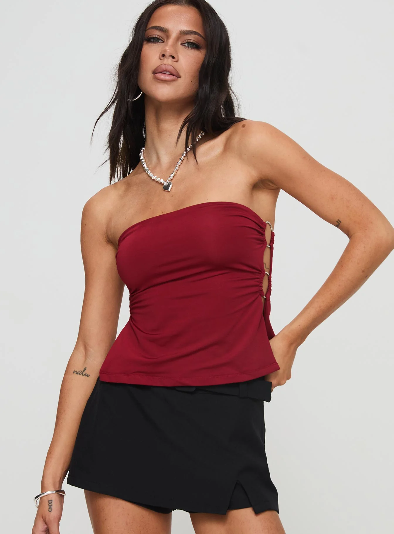 Round The World Strapless Top Burgundy