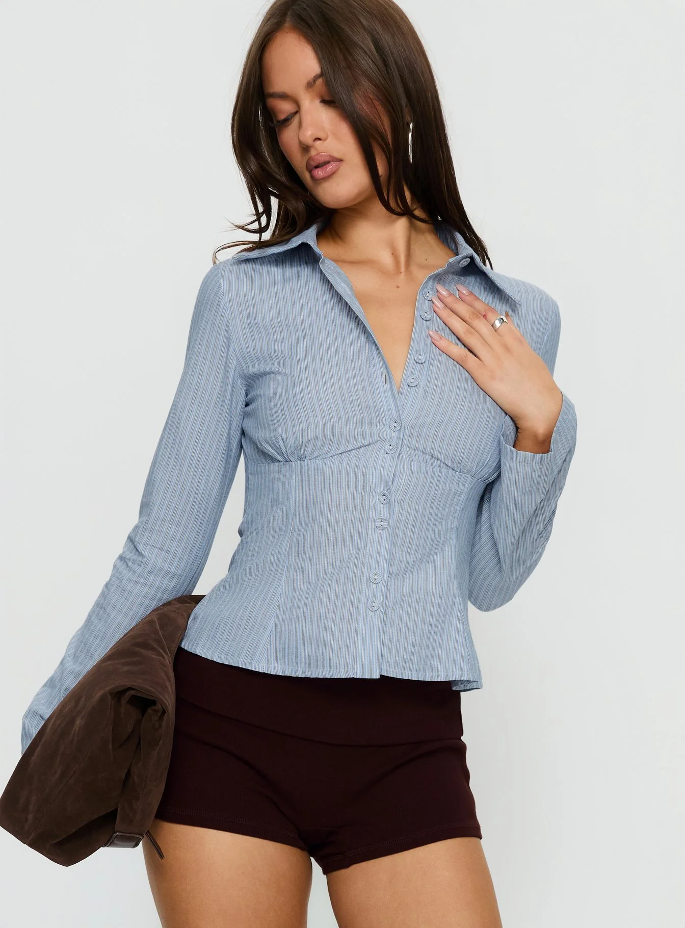 Cottesloe Long Sleeve Blouse Top Blue Stripe