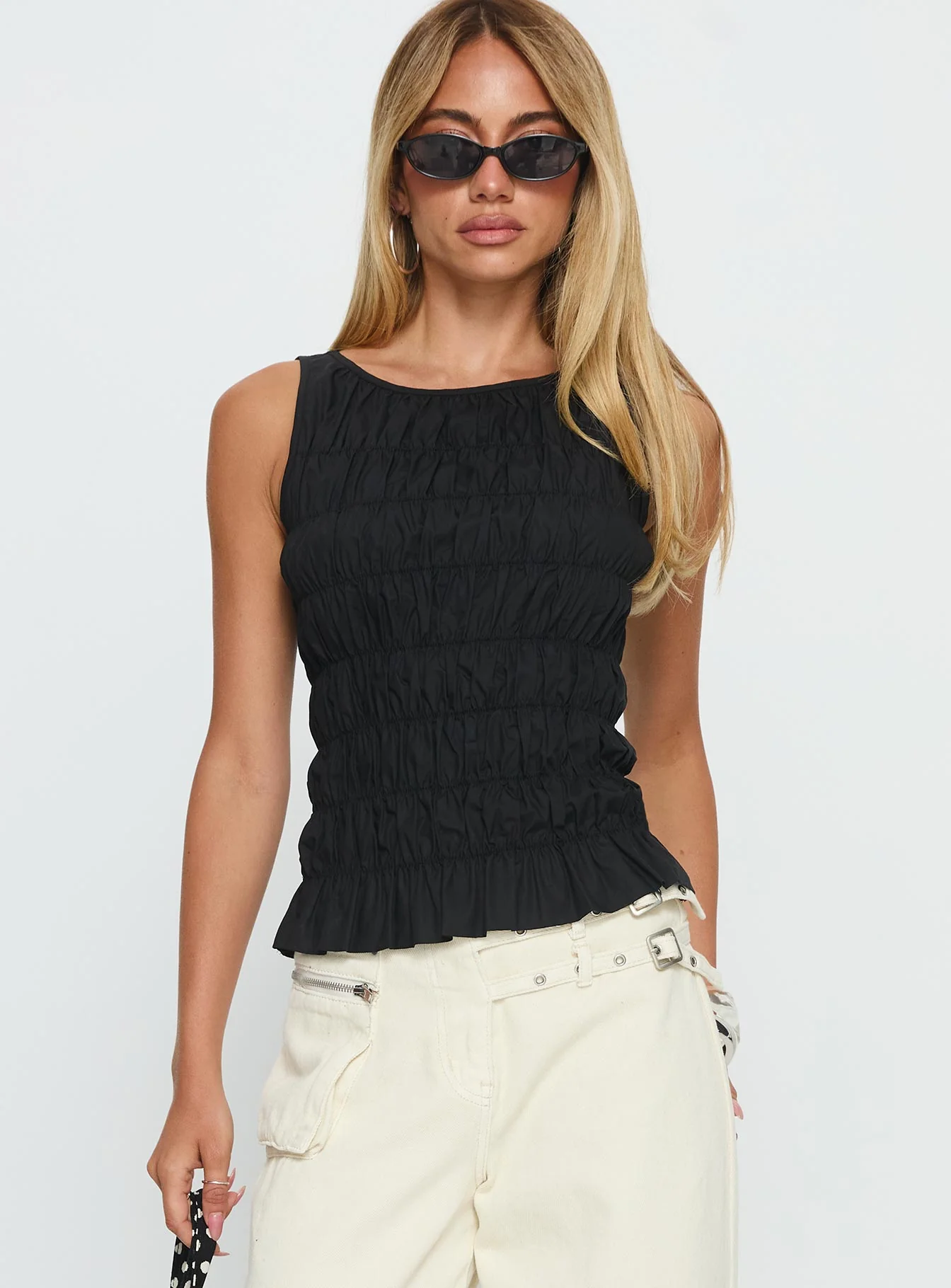 Marleene Shirred Top Black