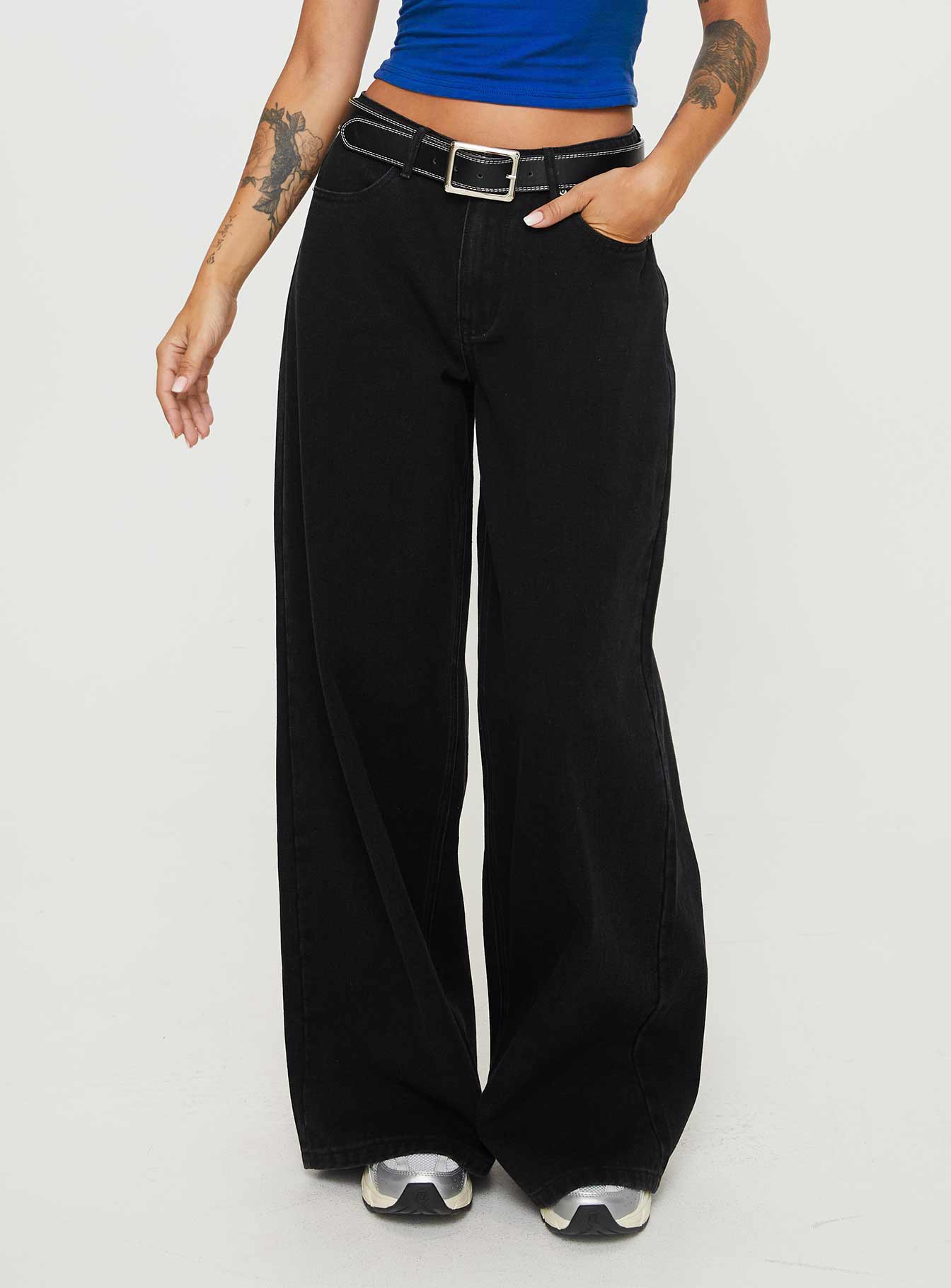 Naylor Mid Rise Wide Leg Jeans Washed Black Tall