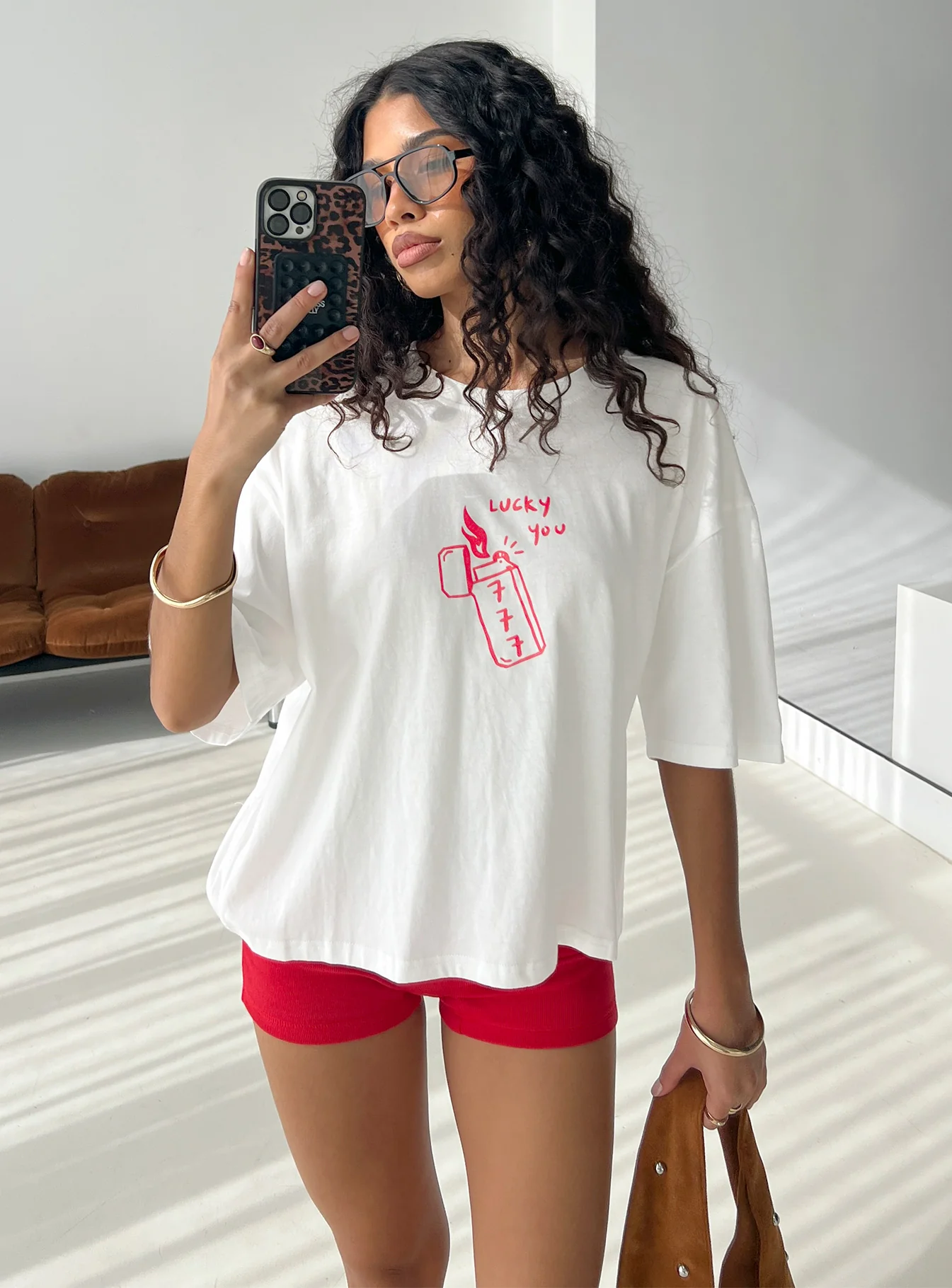 Lucky You Lighter Oversized Graphic Top White