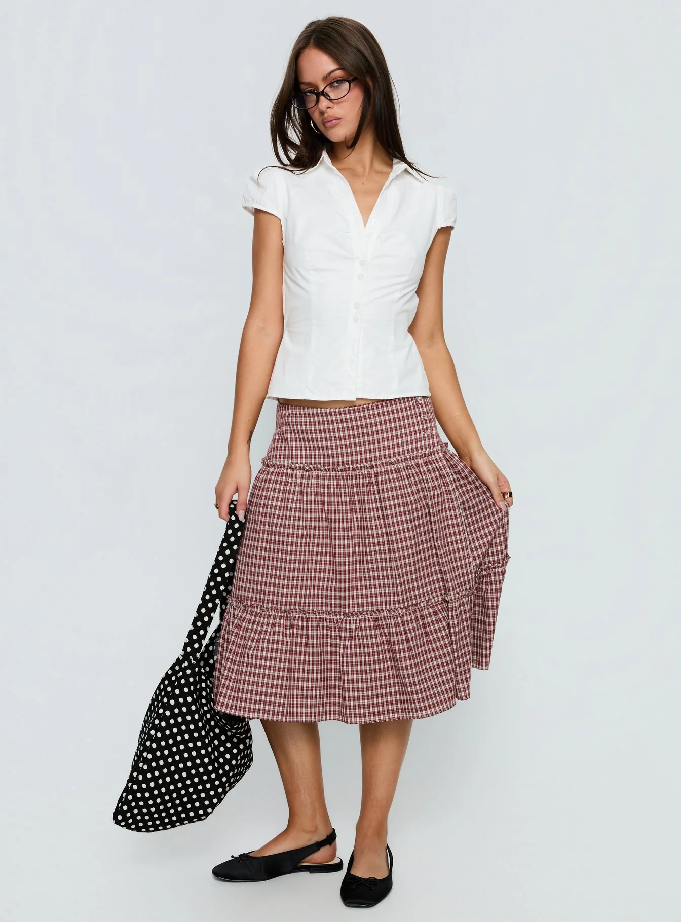 Cascades Low Rise Midi Skirt Red Check