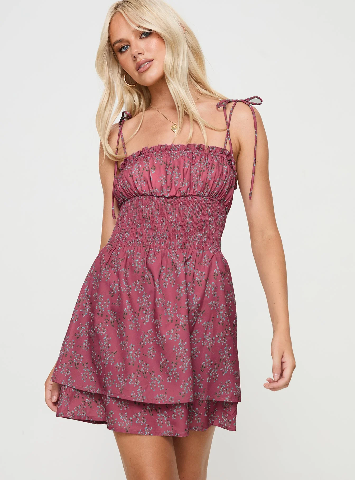 Benicio Mini Dress Burgundy Floral