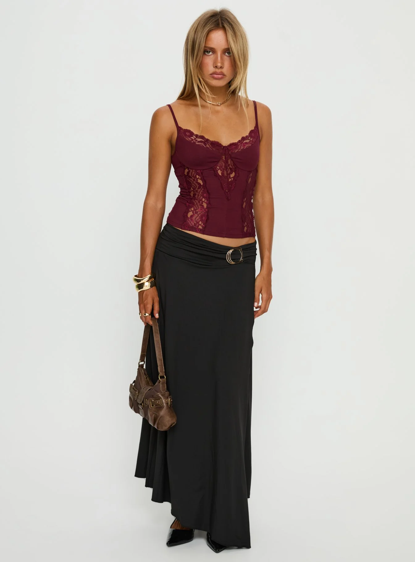 Nola Hardware Slit Maxi Skirt Black
