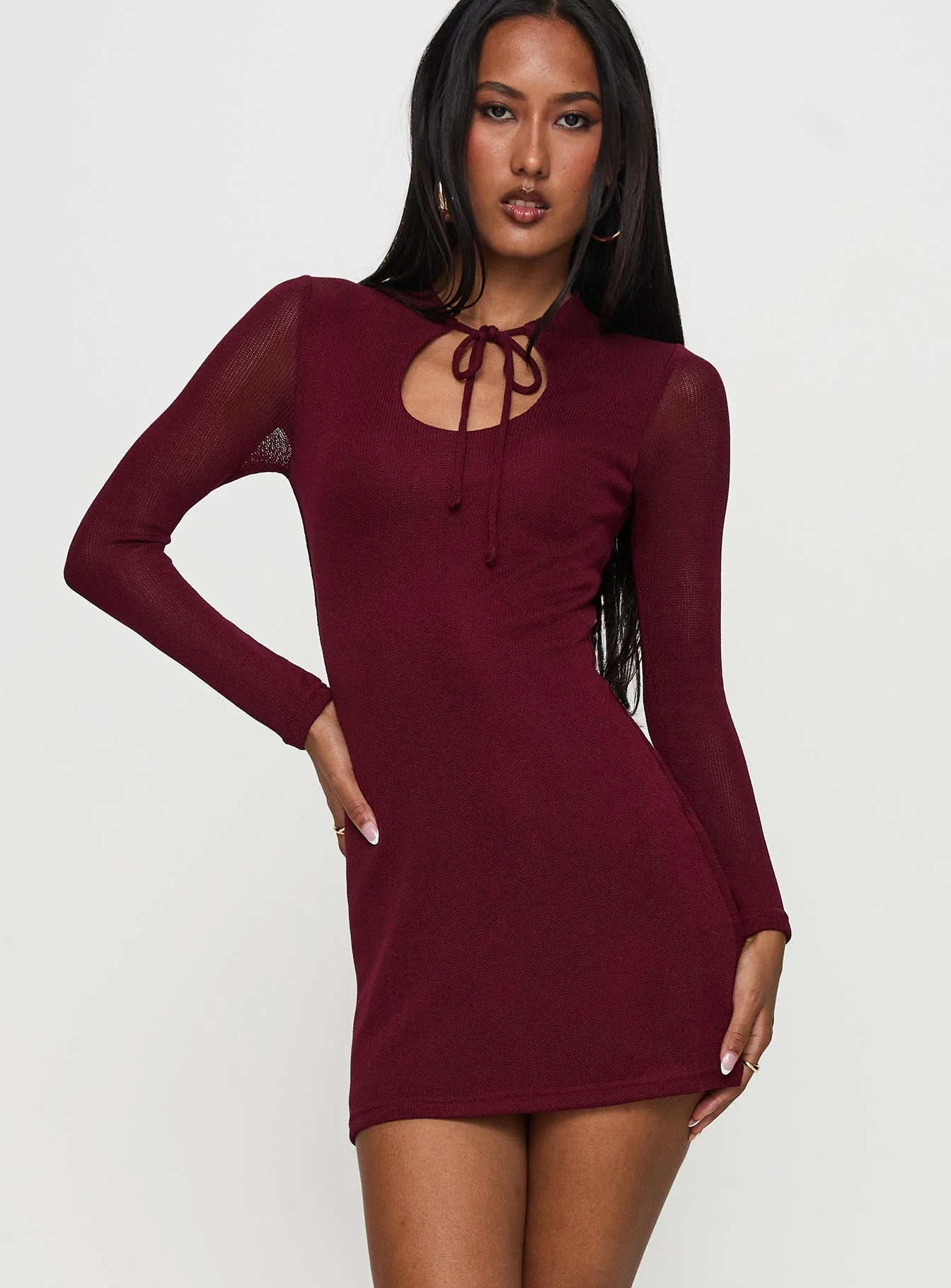 Primavera Long Sleeve Mini Dress Wine