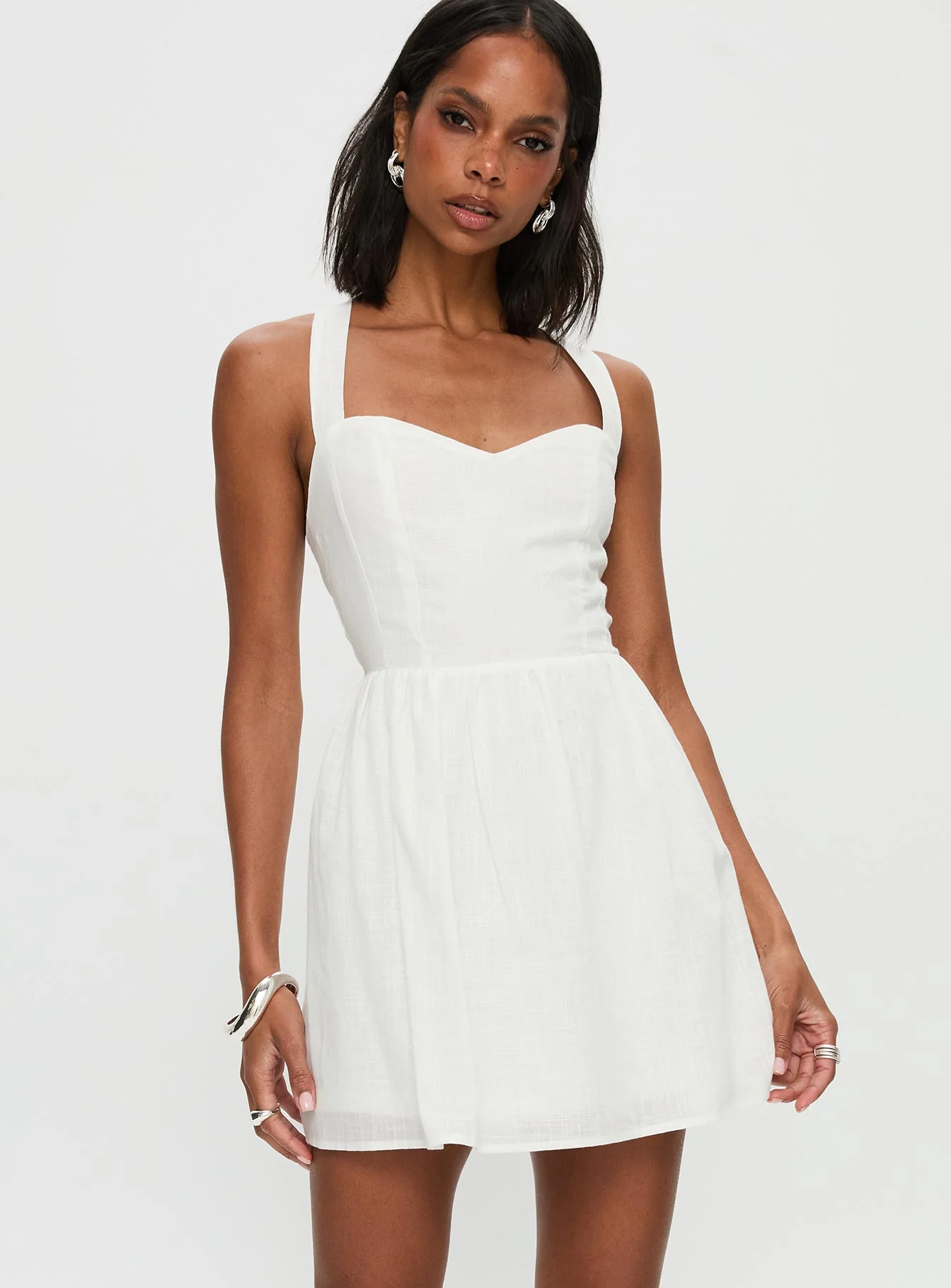 Zolena Halter Mini Dress White