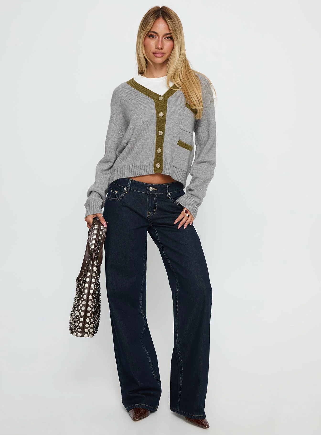 Atira Contrast Knit Cardigan Grey