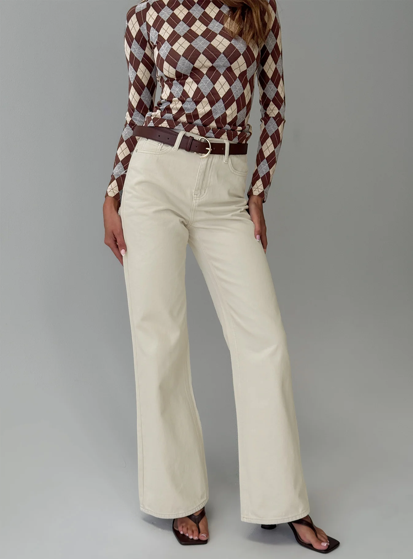 Maple Mid Rise Flare Jeans Ecru