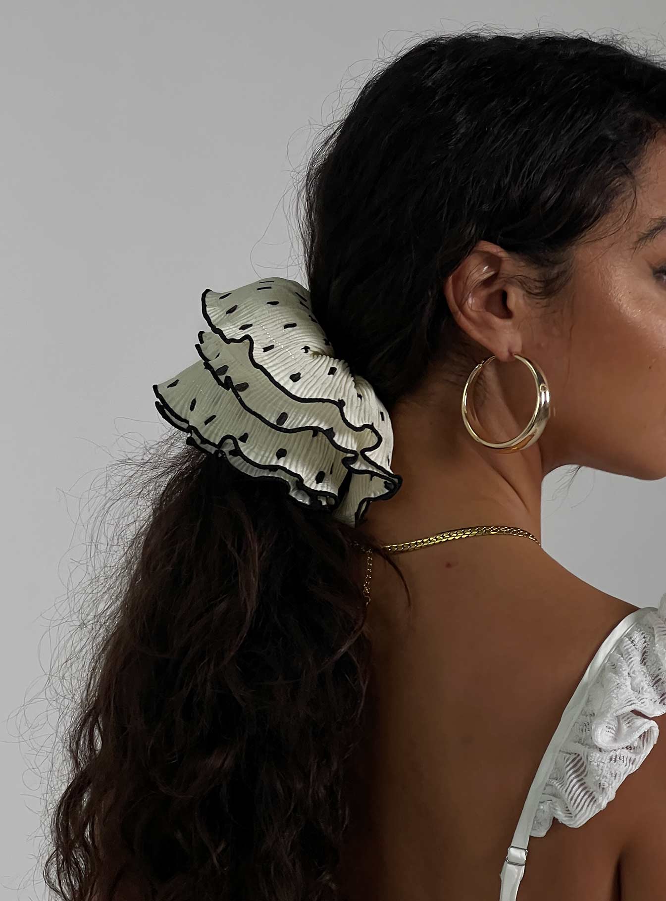 Greatest Gift Scrunchie White Polka