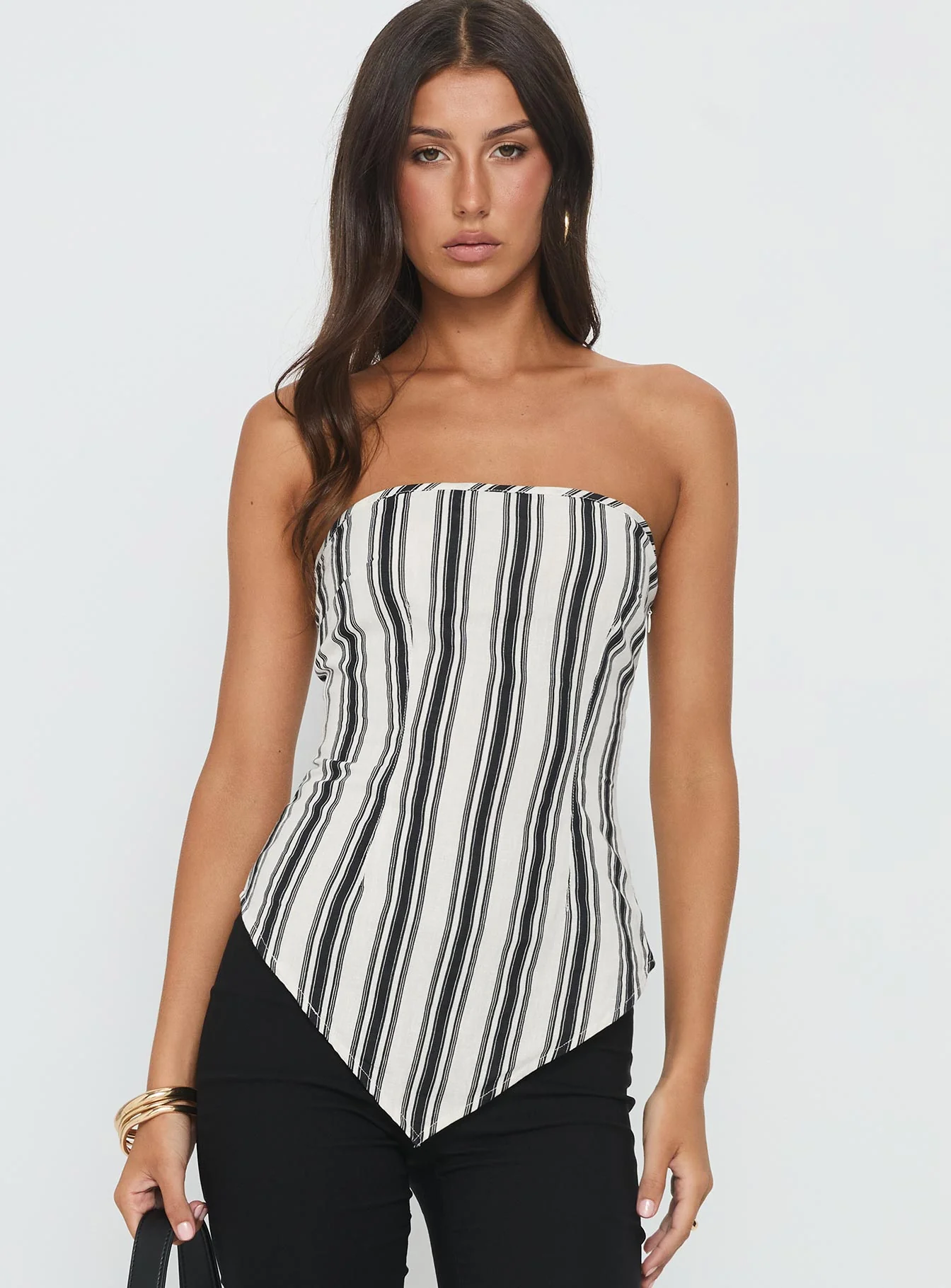 Palo Alto Strapless Scarf Top Black / White Stripe