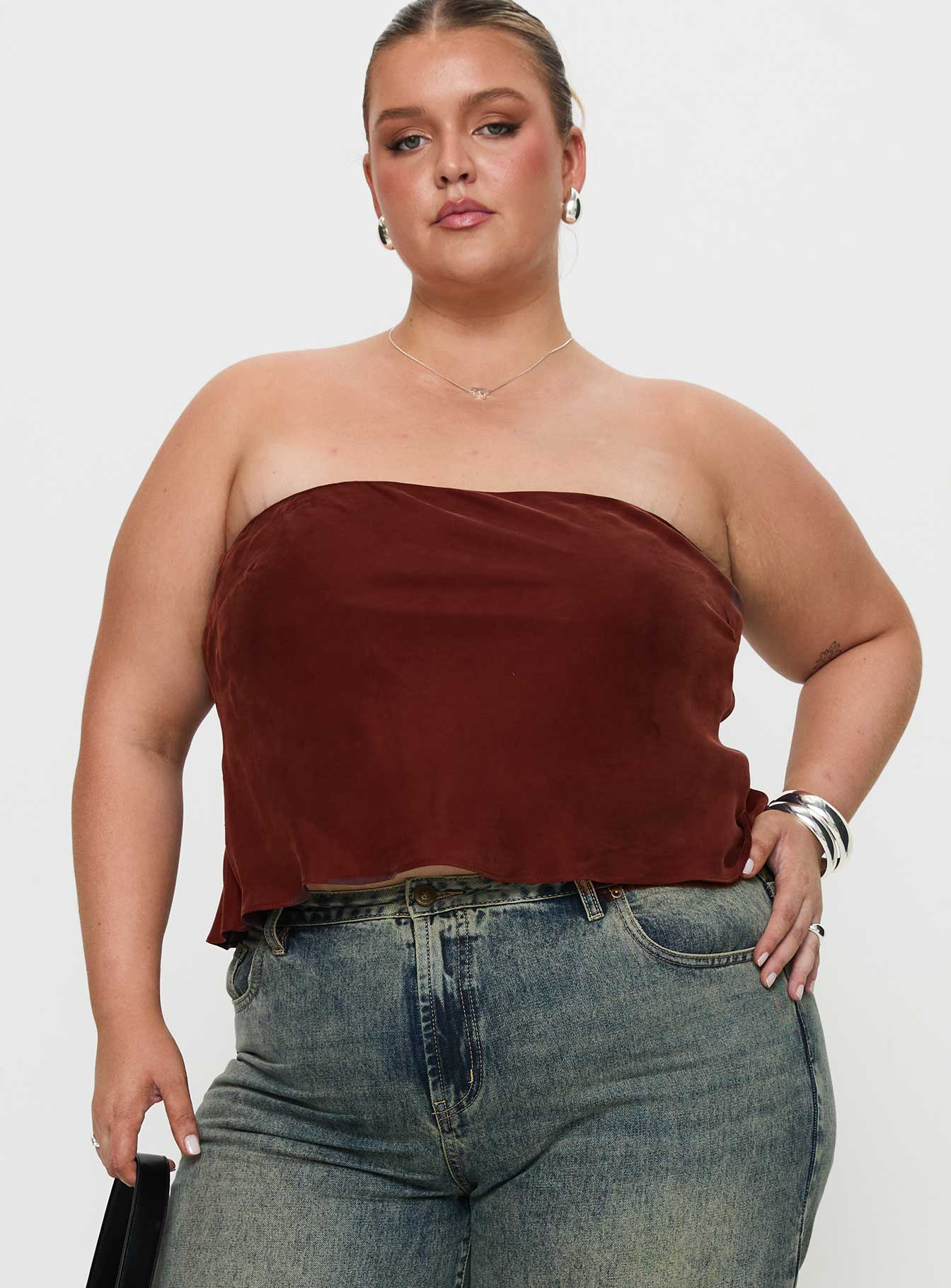 Lucelia Strapless Top Brown Curve