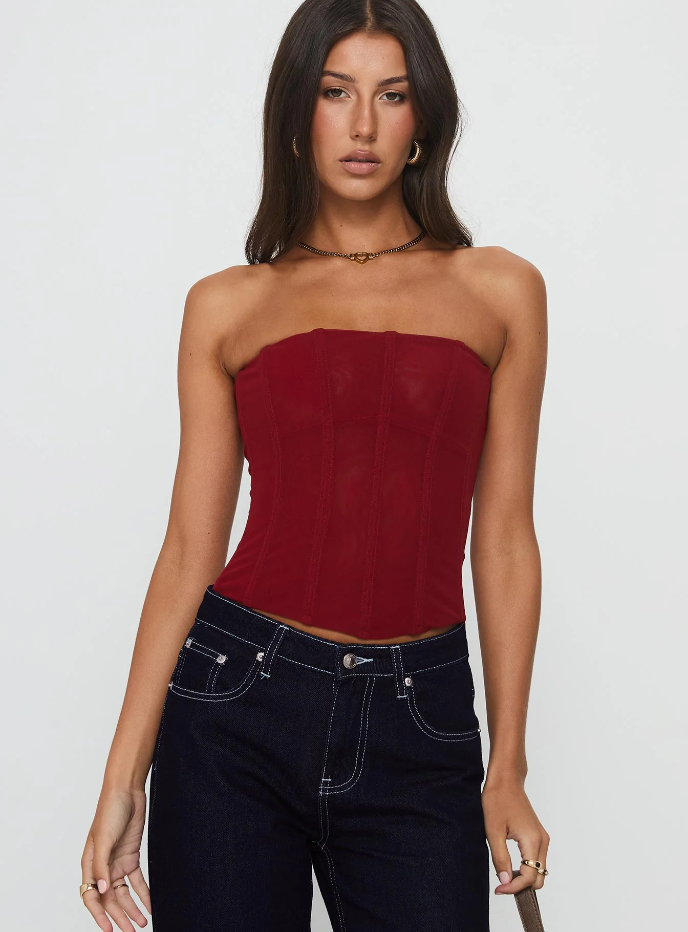 Oscuro Longline Mesh Corset Top Berry