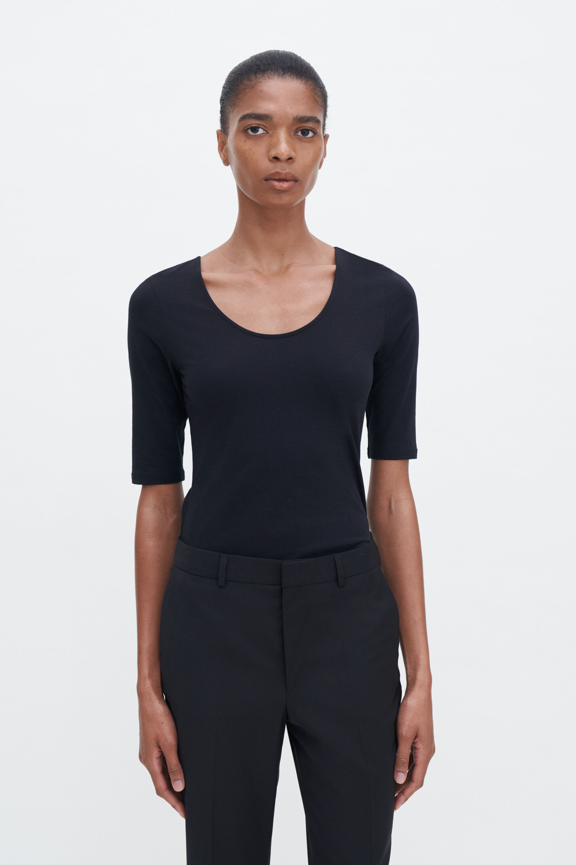 Cotton Stretch Scoop Neck Top