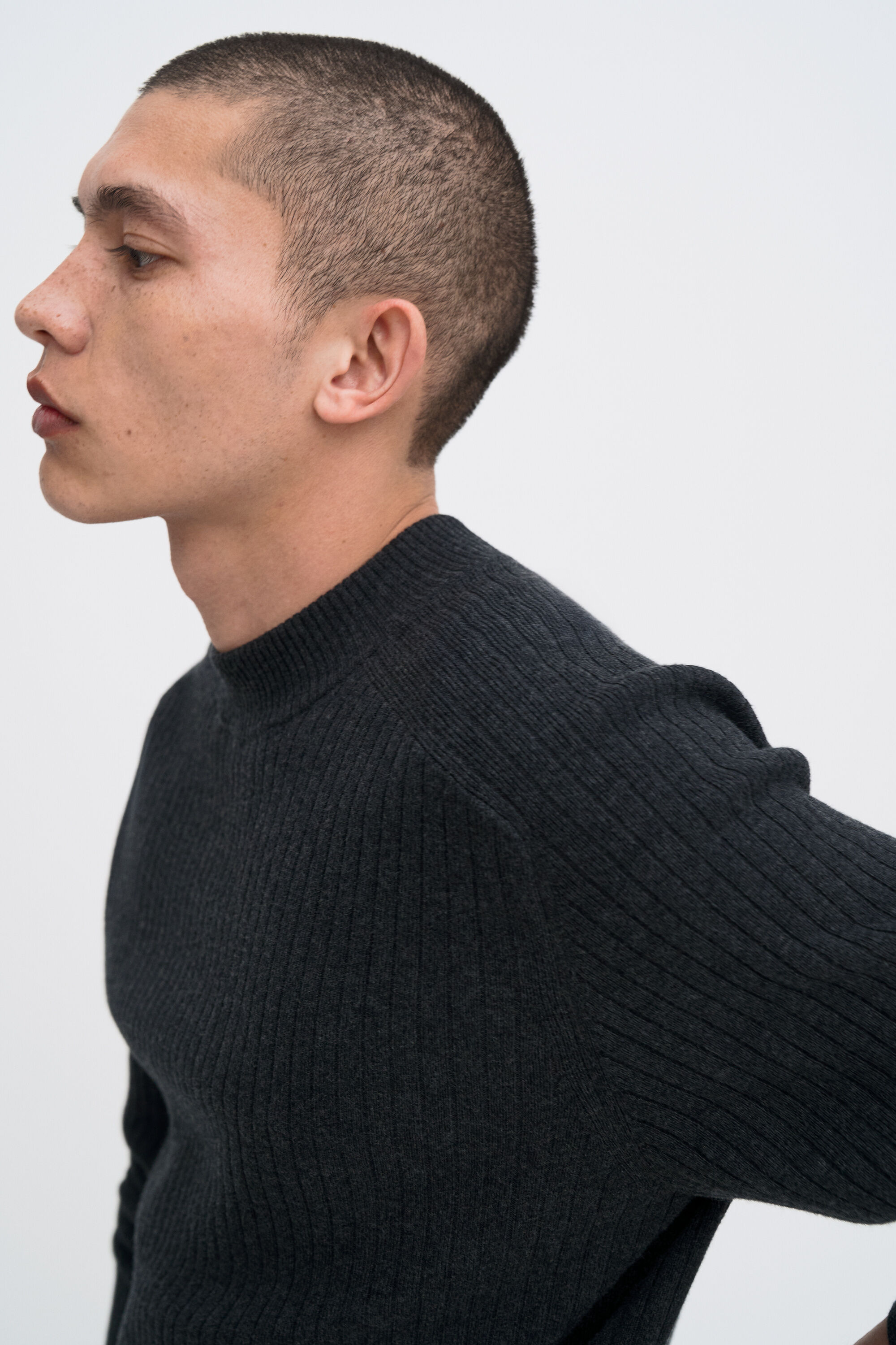 Cotton Merino Mock Neck Sweater