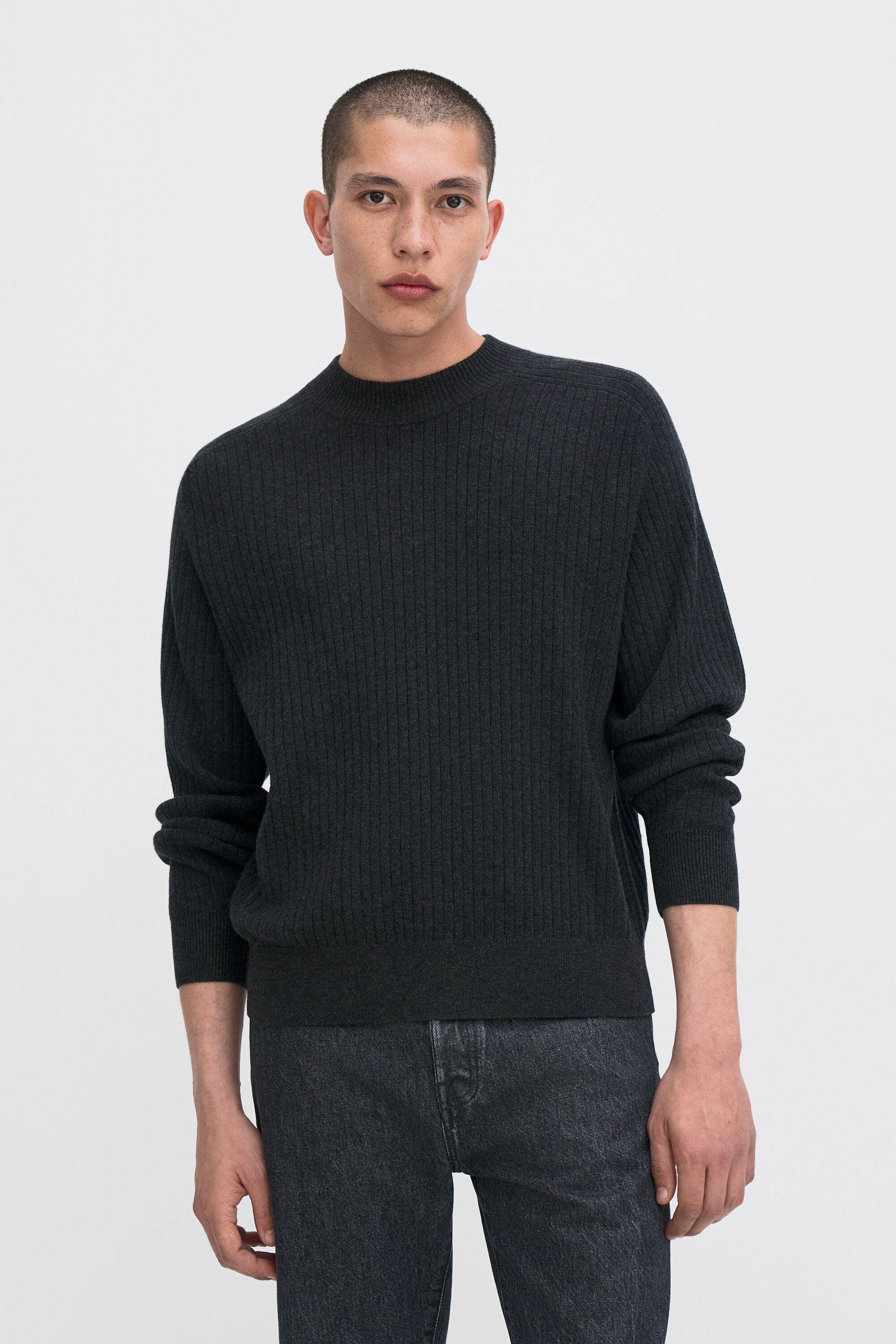 Cotton Merino Mock Neck Sweater