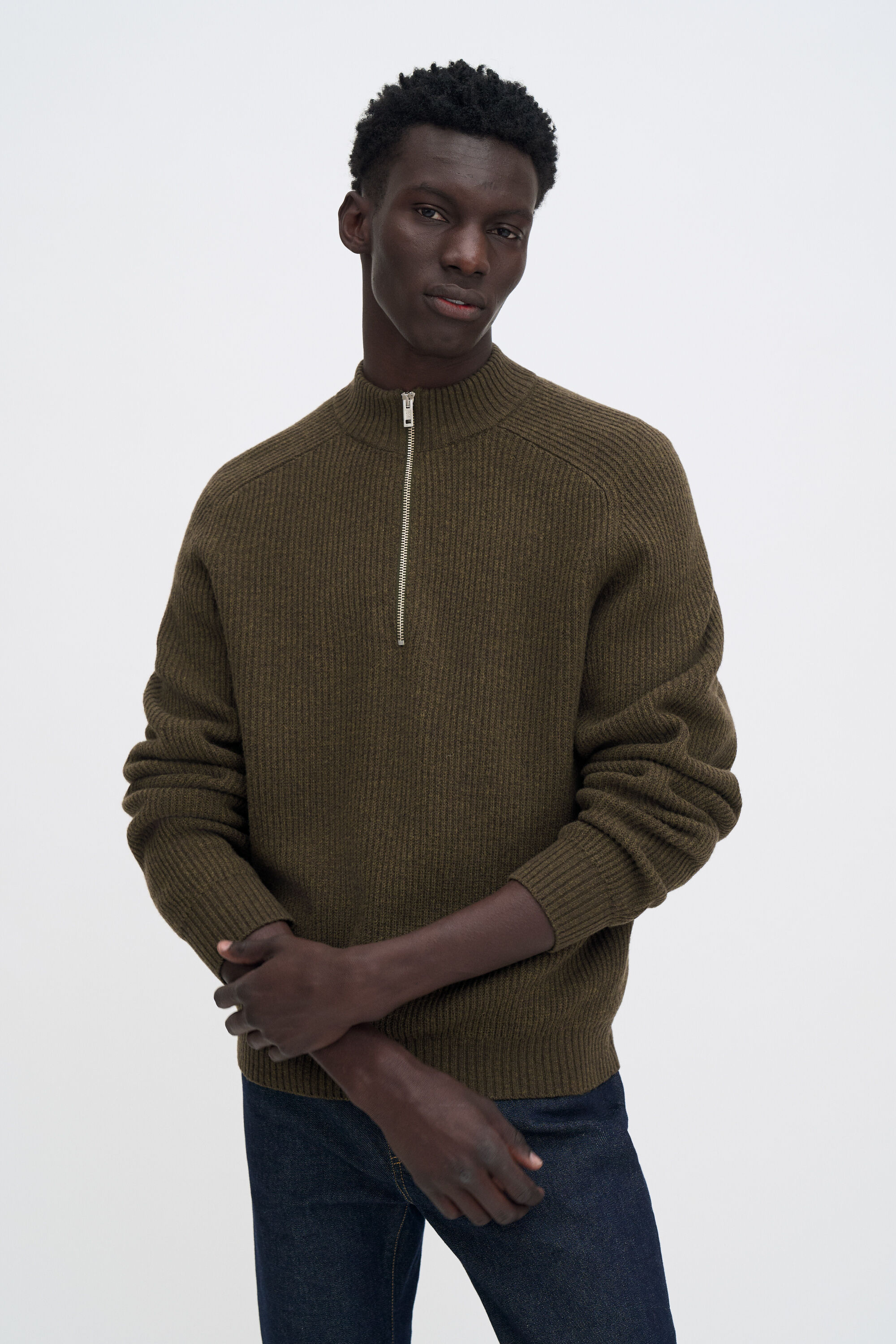 Ribbed Wool Half Zip Sweater
