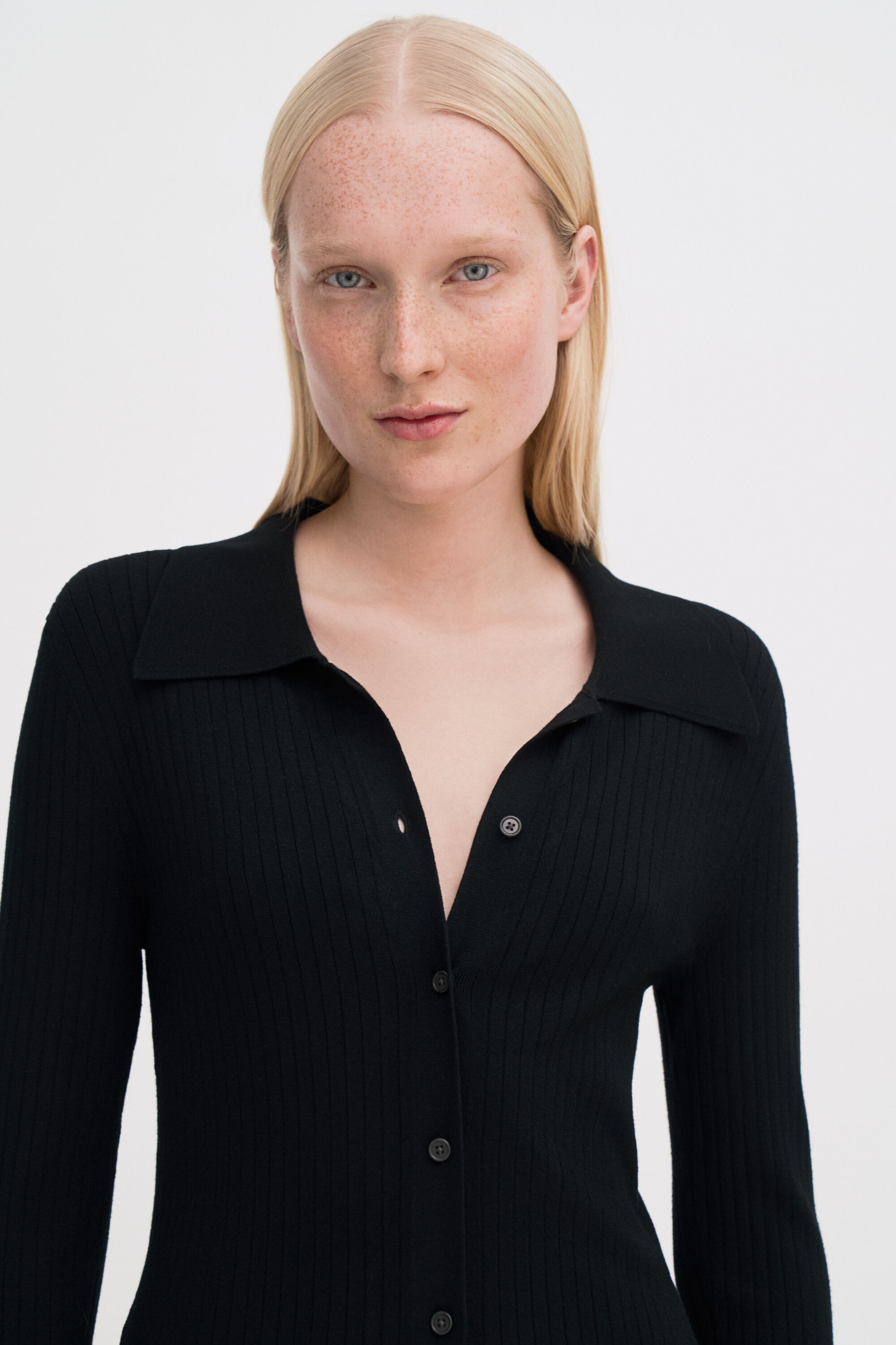 Ribbed Knit Shirt Dress