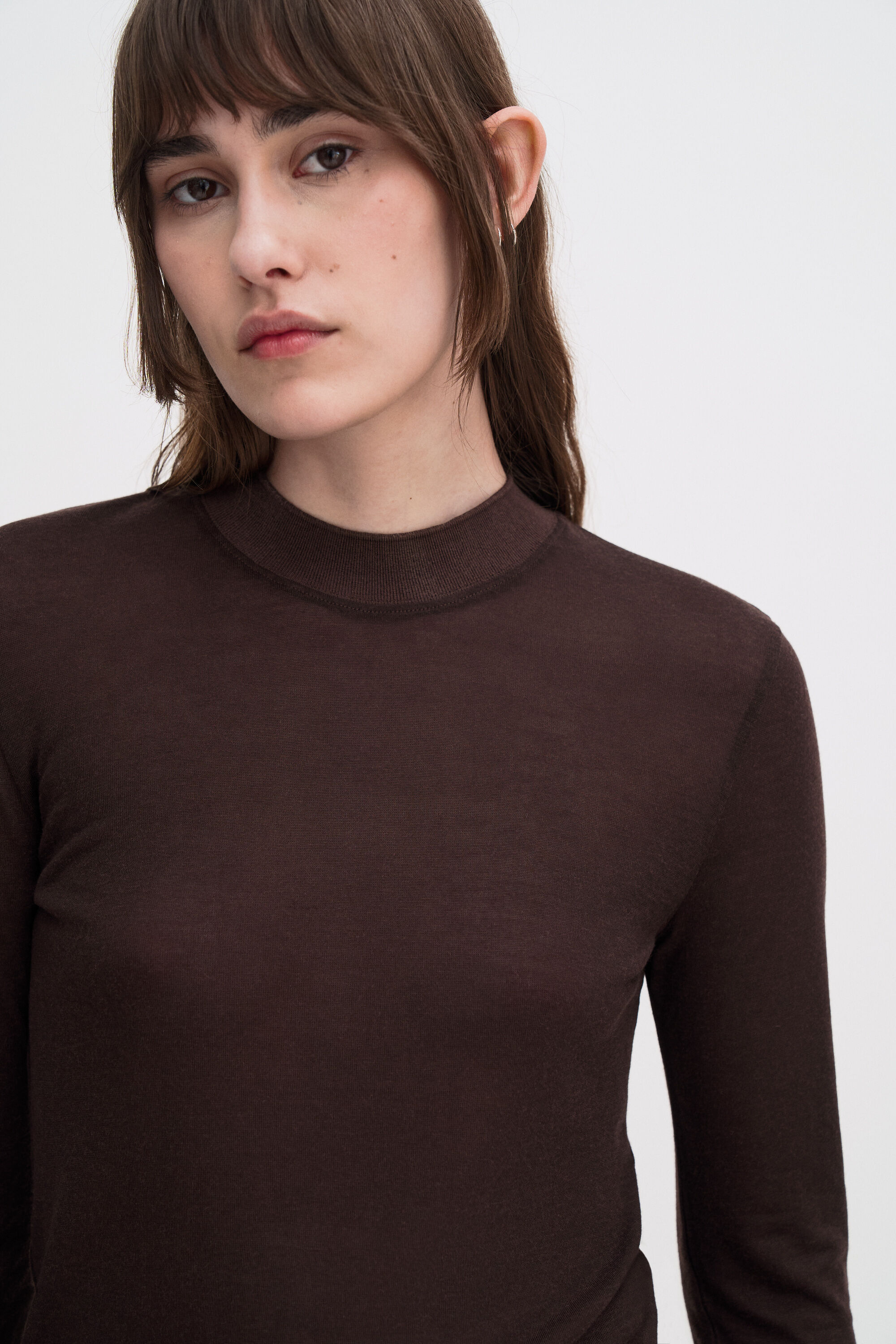 Lyocell Cashmere Mock Neck Top