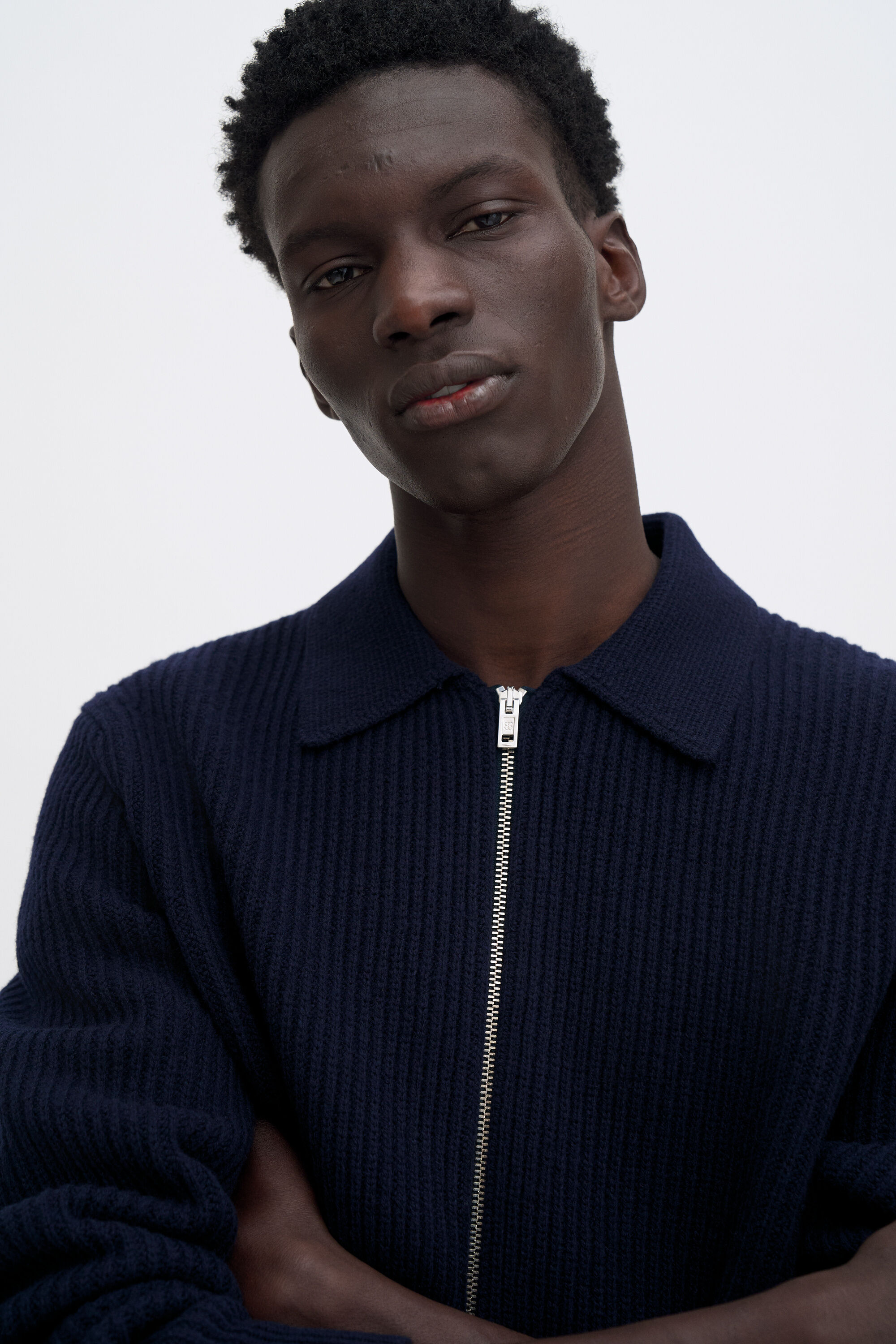 Ribbed Wool Zip Cardigan