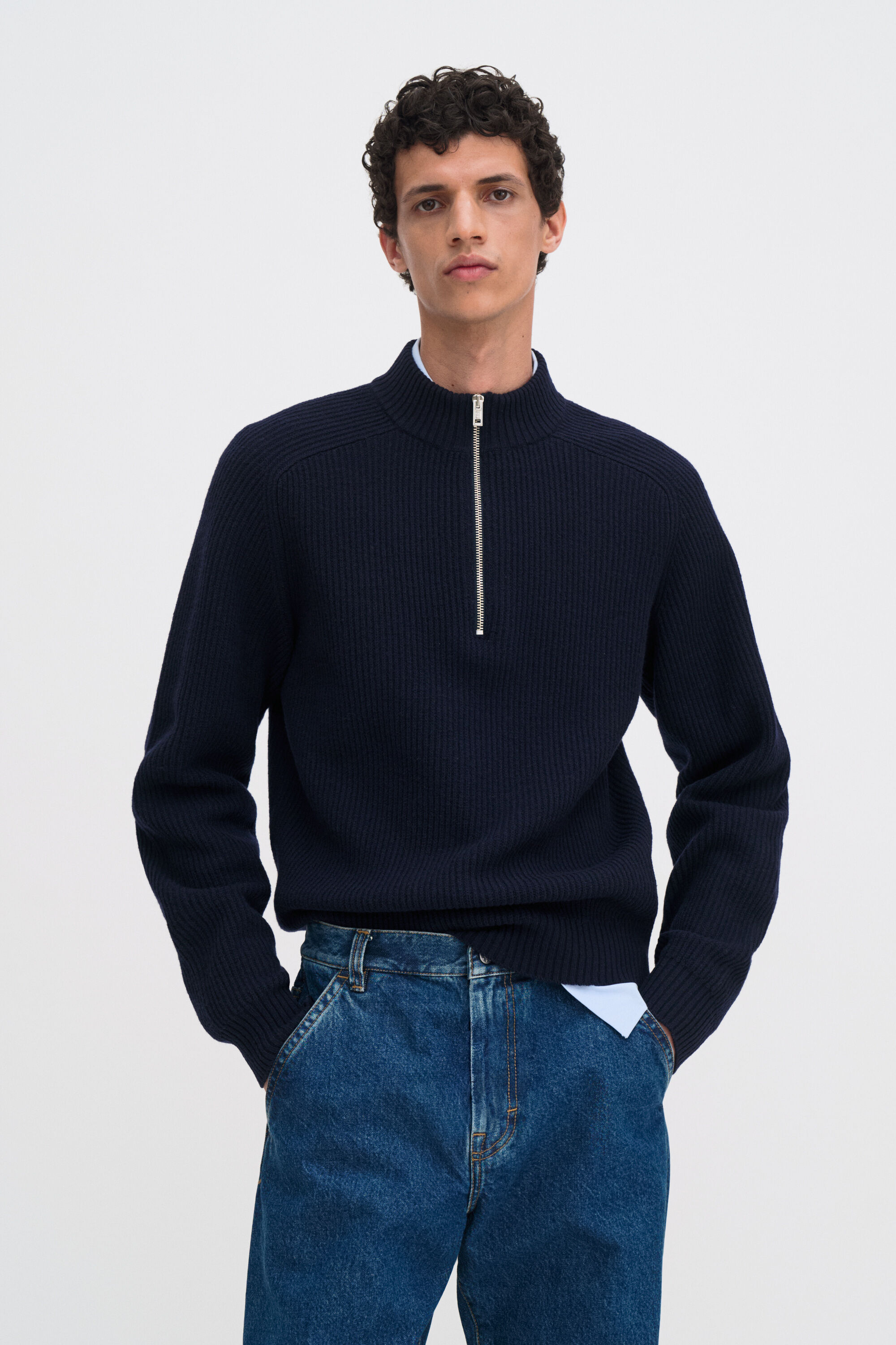 Ribbed Wool Half Zip Sweater