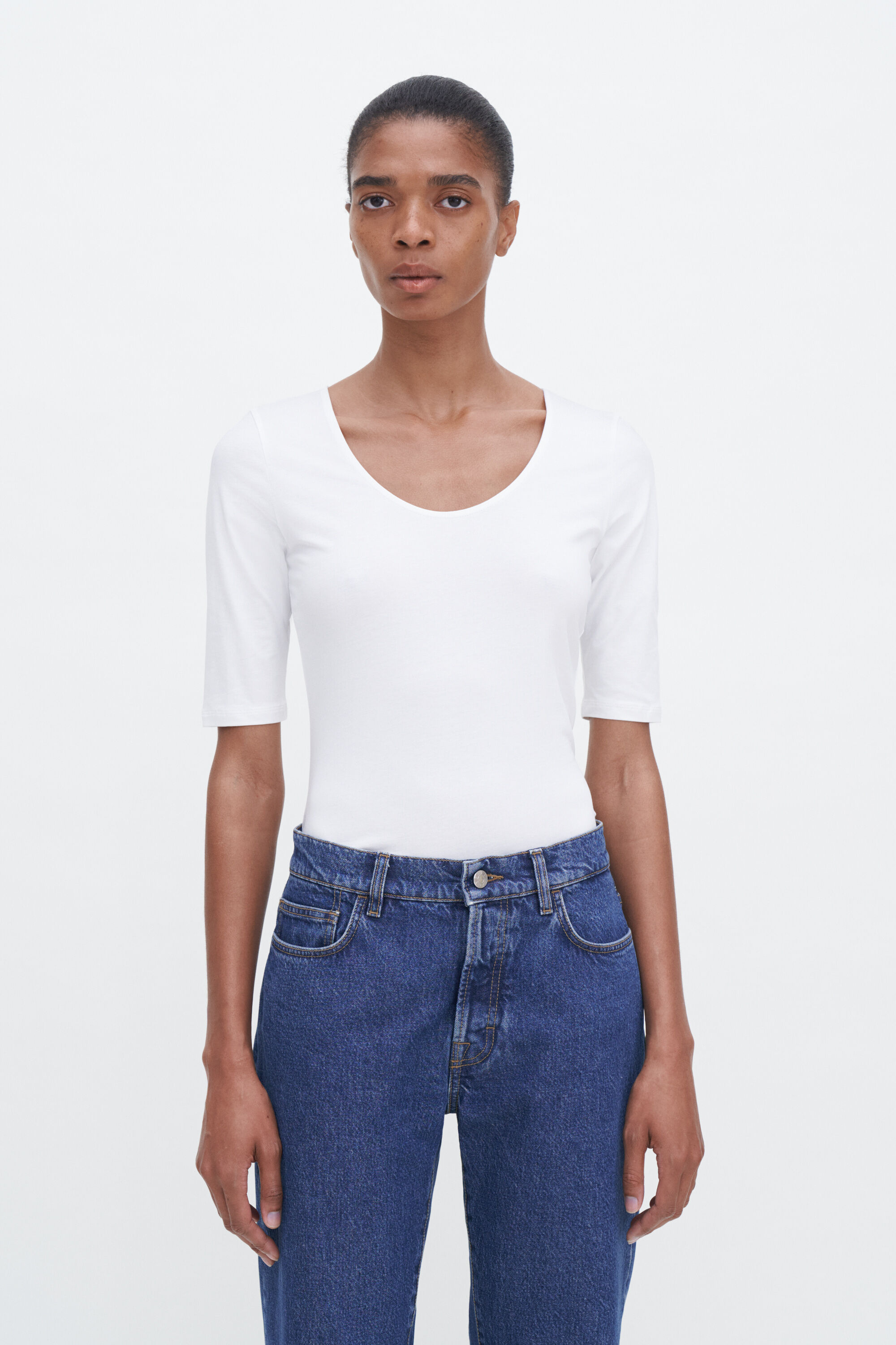 Cotton Stretch Scoop Neck Top