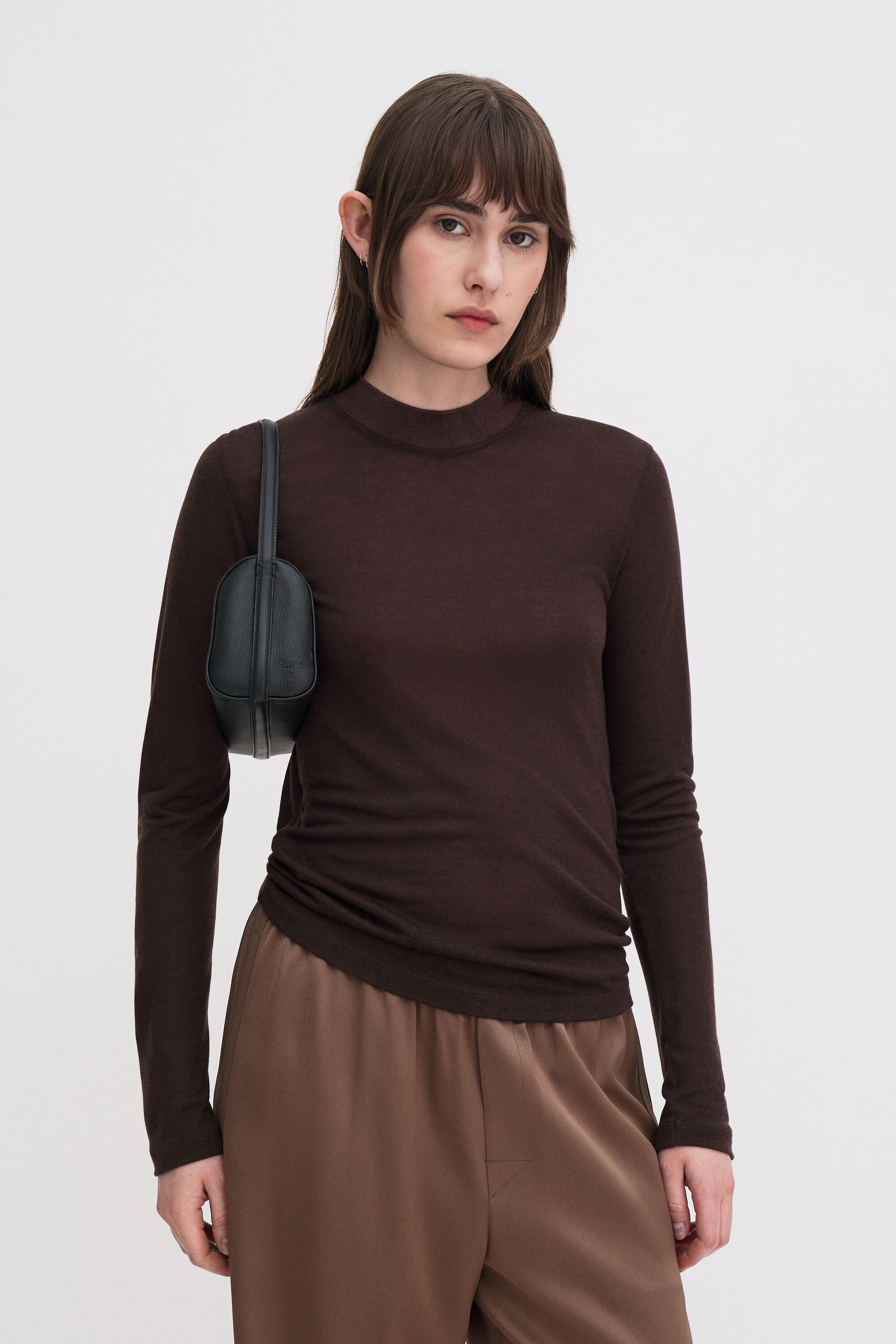 Lyocell Cashmere Mock Neck Top