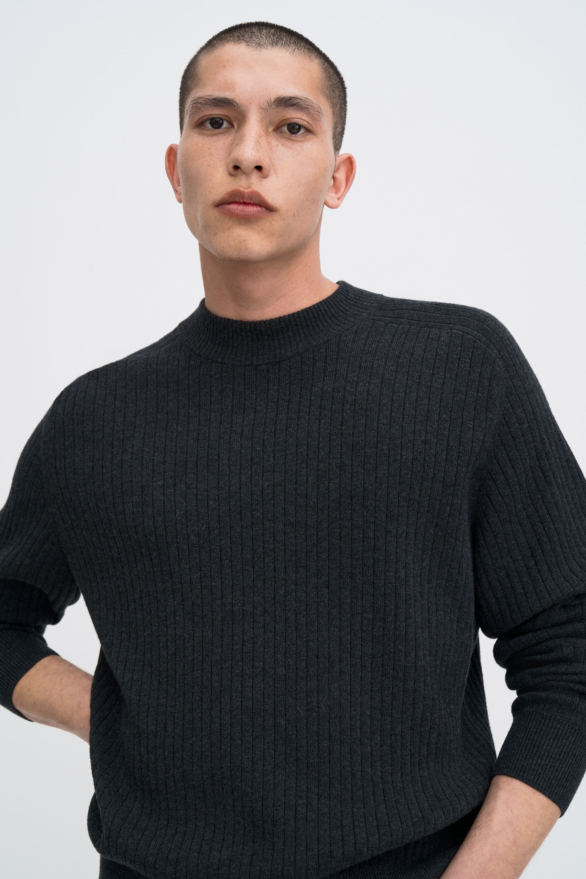 Cotton Merino Mock Neck Sweater